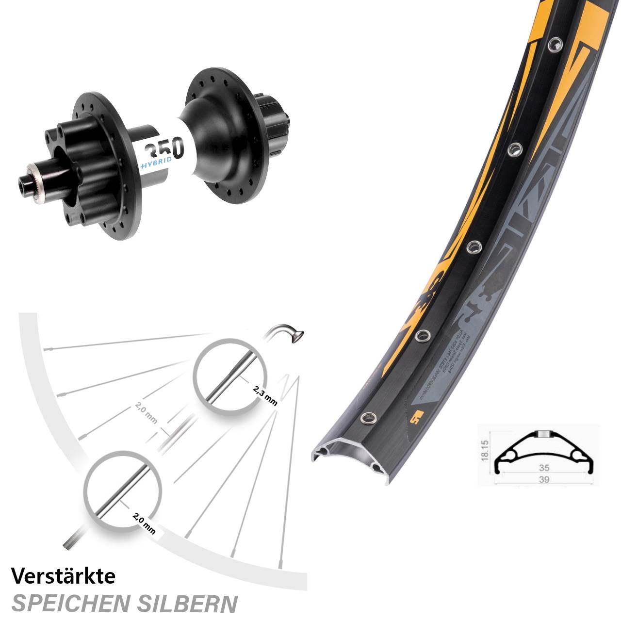 Hinterrad 6-Loch QR 27,5 Zoll Rodi TRYP 35 DT Swiss 350 Hybrid Singlespeed
