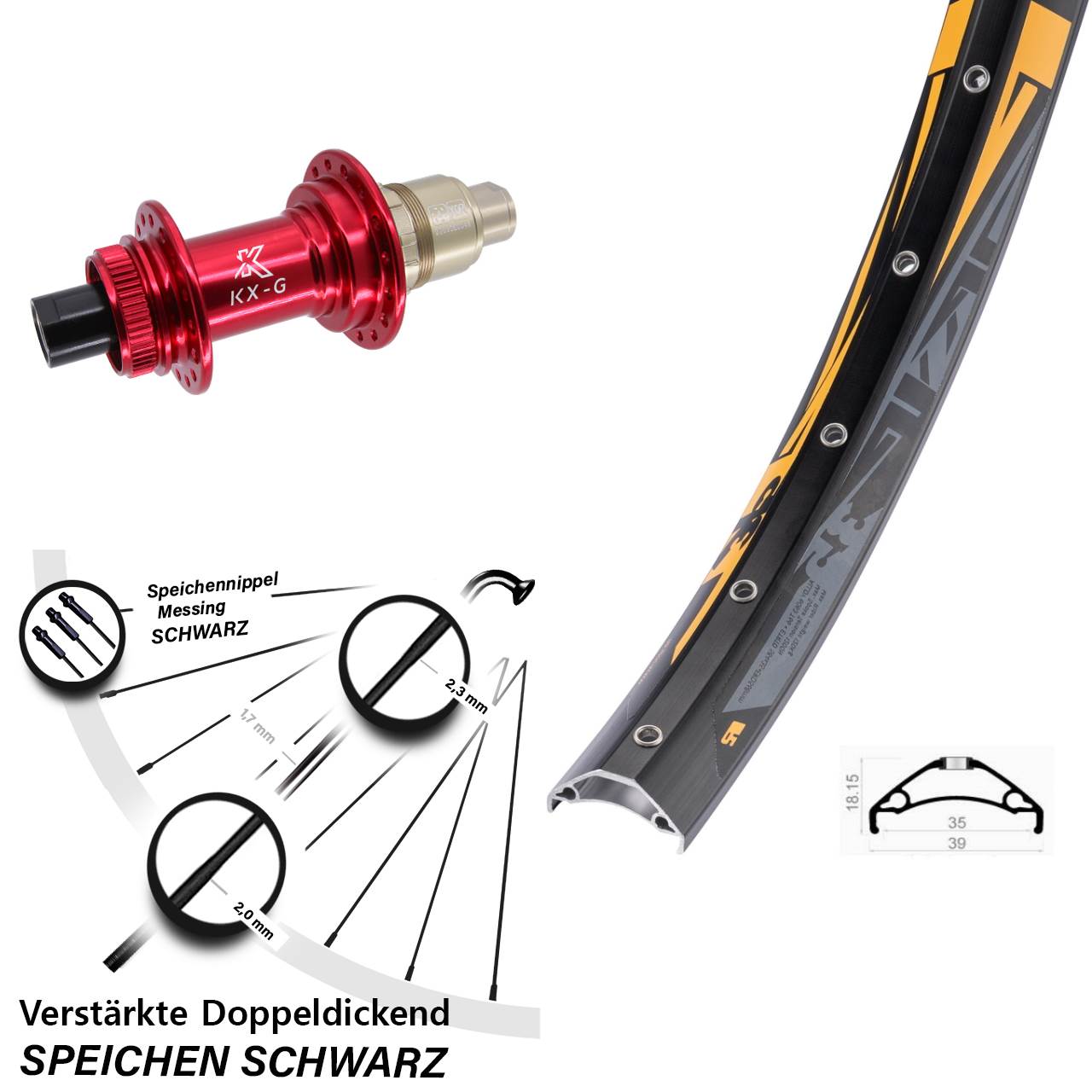 27,5 Zoll Rodi TRYP 35 KX-G rot Disc Hinterrad 12x142 SRAM XDR