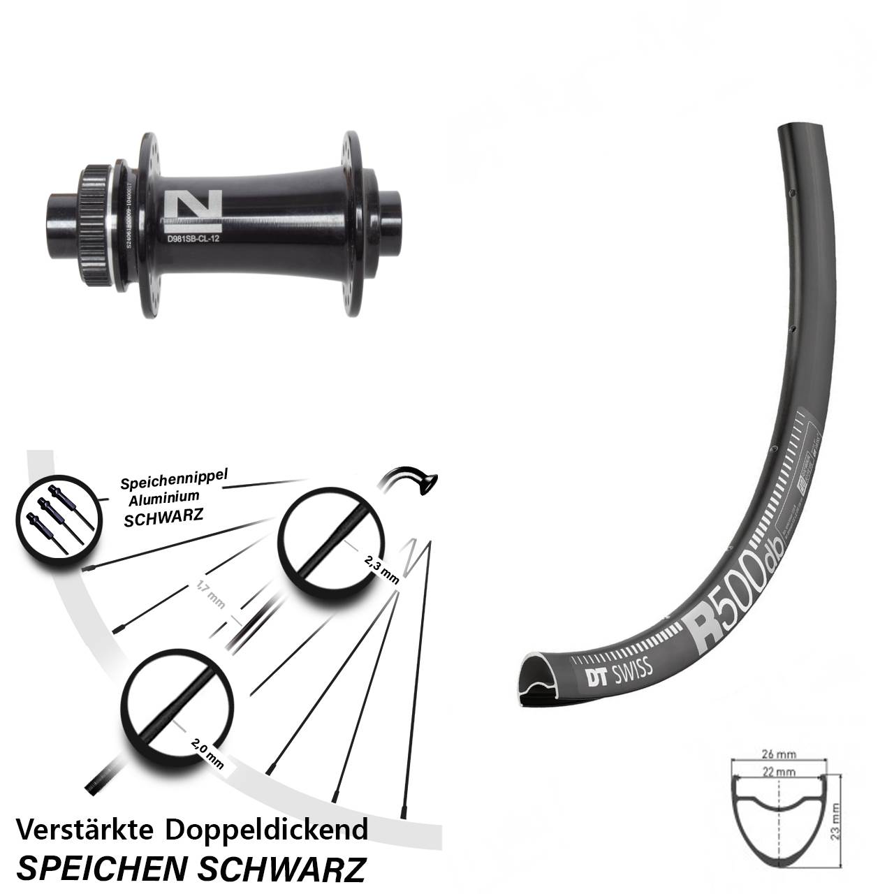 Disc Vorderrad 12x100 28 Zoll DT Swiss R 500 Novatec D981