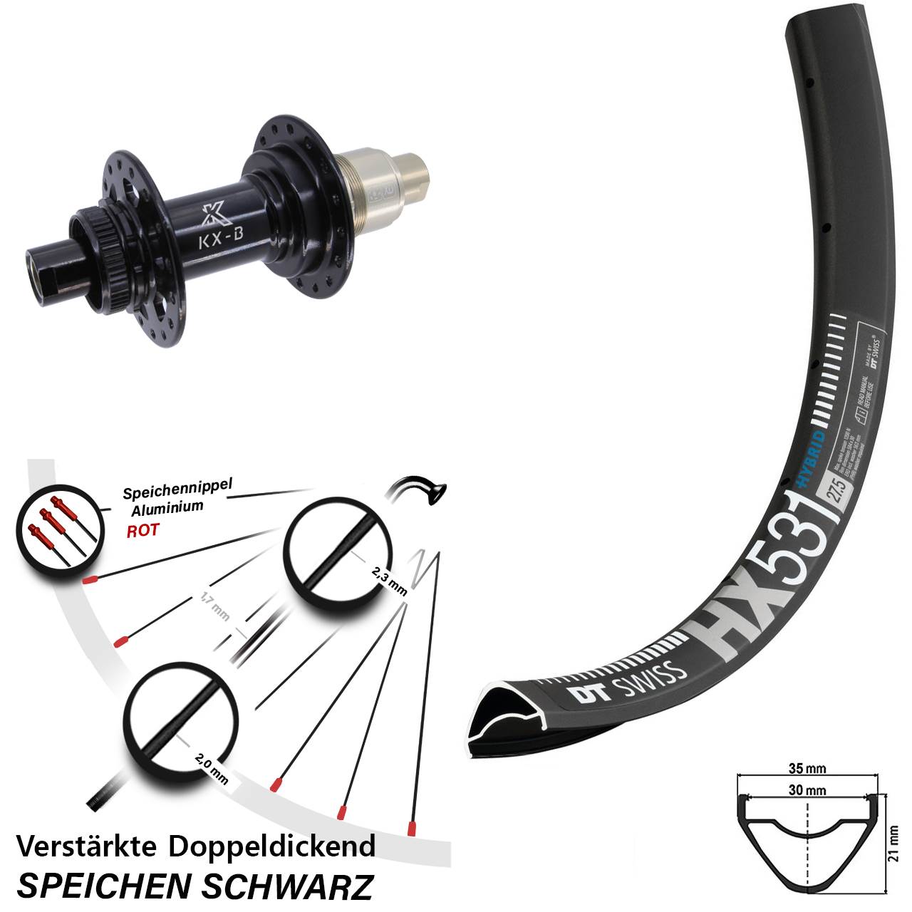 Disc Hinterrad 29 Zoll DT Swiss HX 531 KX-B SRAM XD 12x148