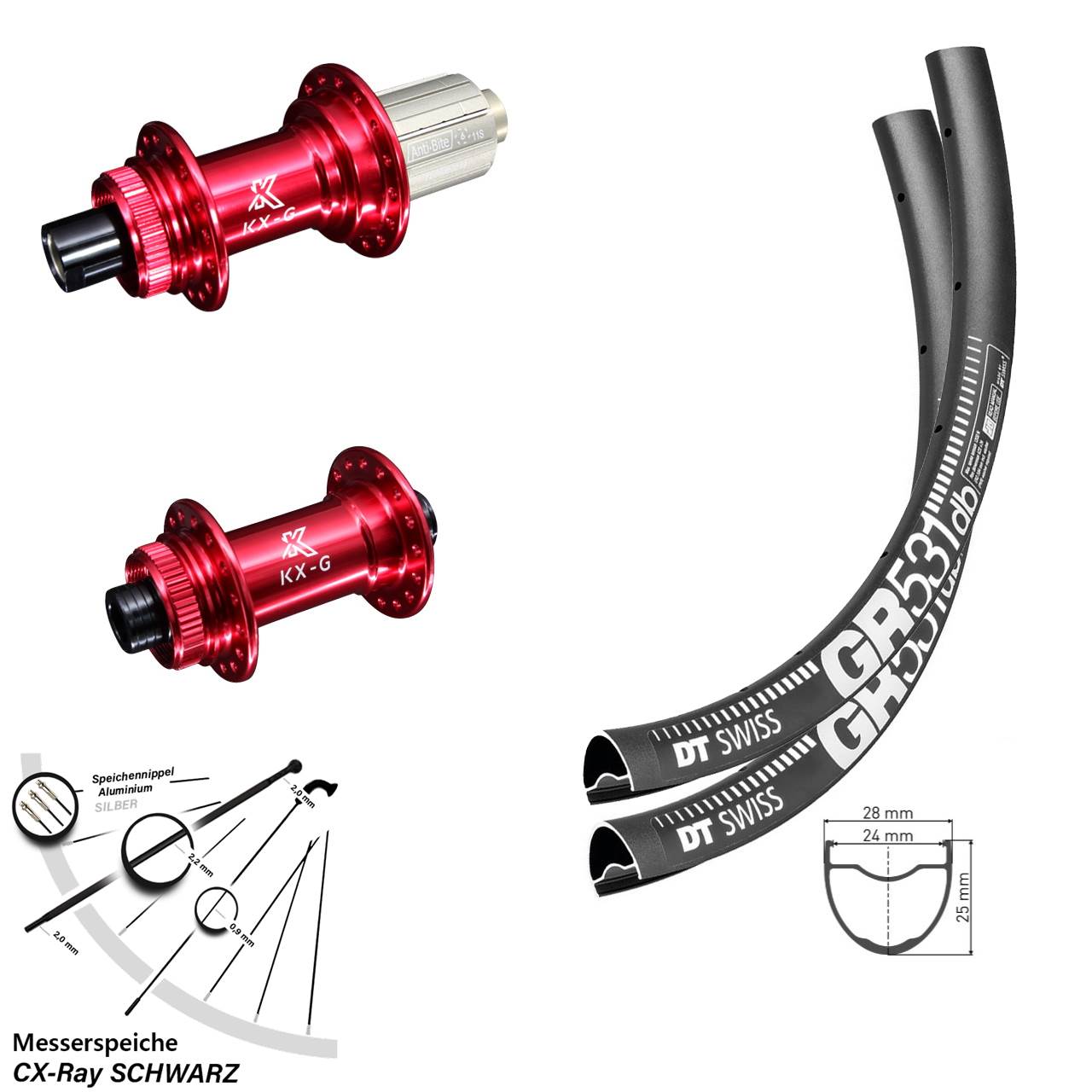 Disc Laufrad-Satz 12x100/142 28 Zoll DT Swiss GR 531 KX-G rot 8-12 fach CX-Ray