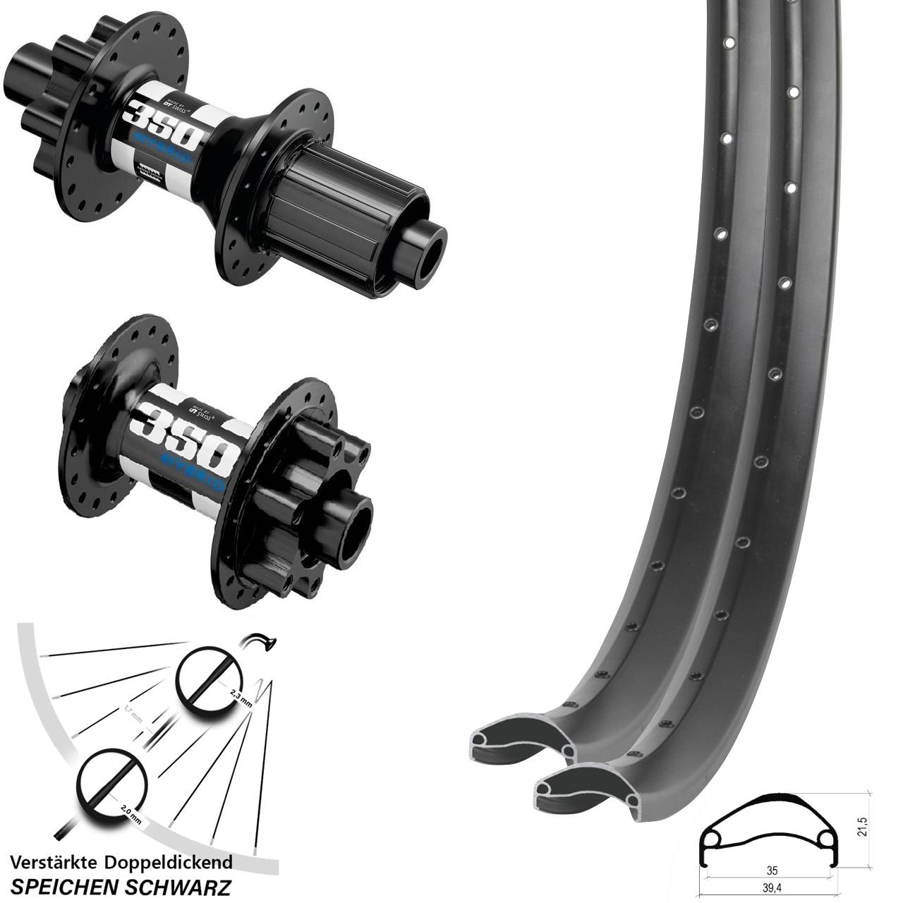 Ambrosio E35 DT Swiss 350 Hybrid 29 Zoll Laufradsatz 6-Loch 15x110 12x148 8-11 fach