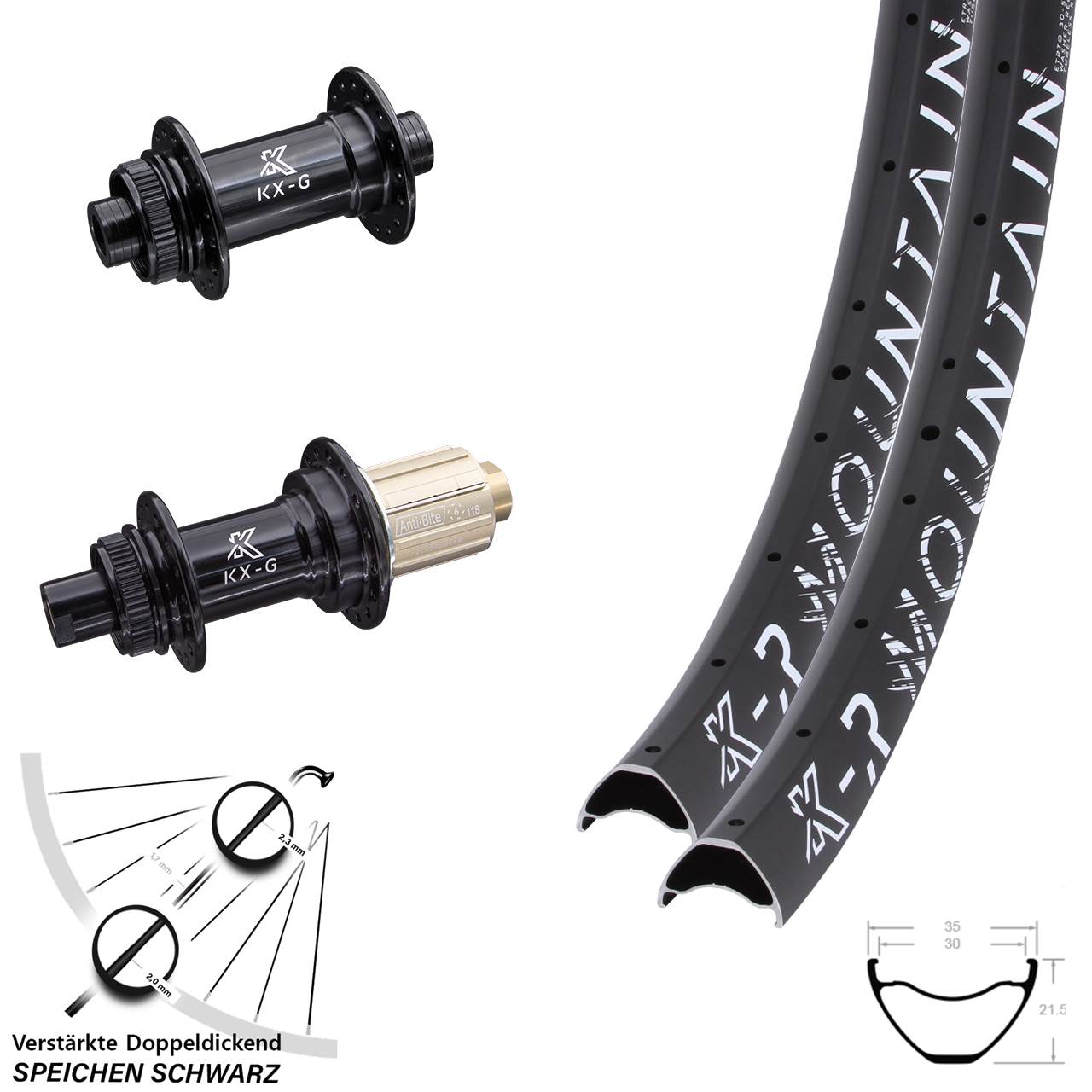 Laufradsatz Centerlock 27,5 Zoll KX-GR Mountain 8-12 fach HG 15x100 12x142