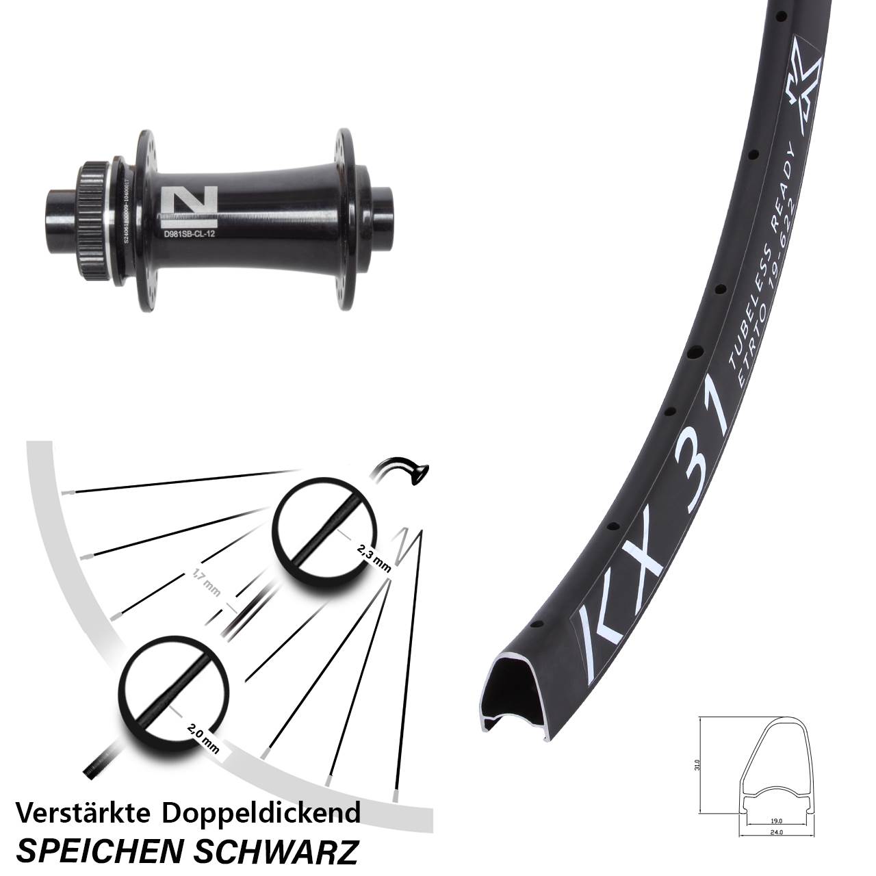 KX 31 Offset Novatec D981 28 Zoll Disc Vorderrad 12x100
