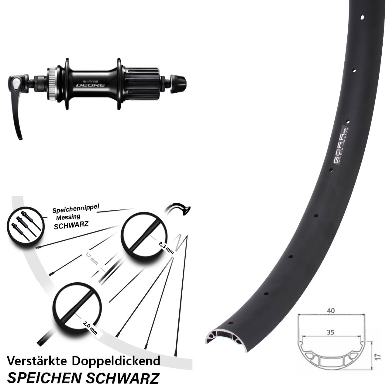 27,5 Zoll Gora 35 Shimano Deore Centerlock Hinterrad für Schnellspanner 8-11 fach