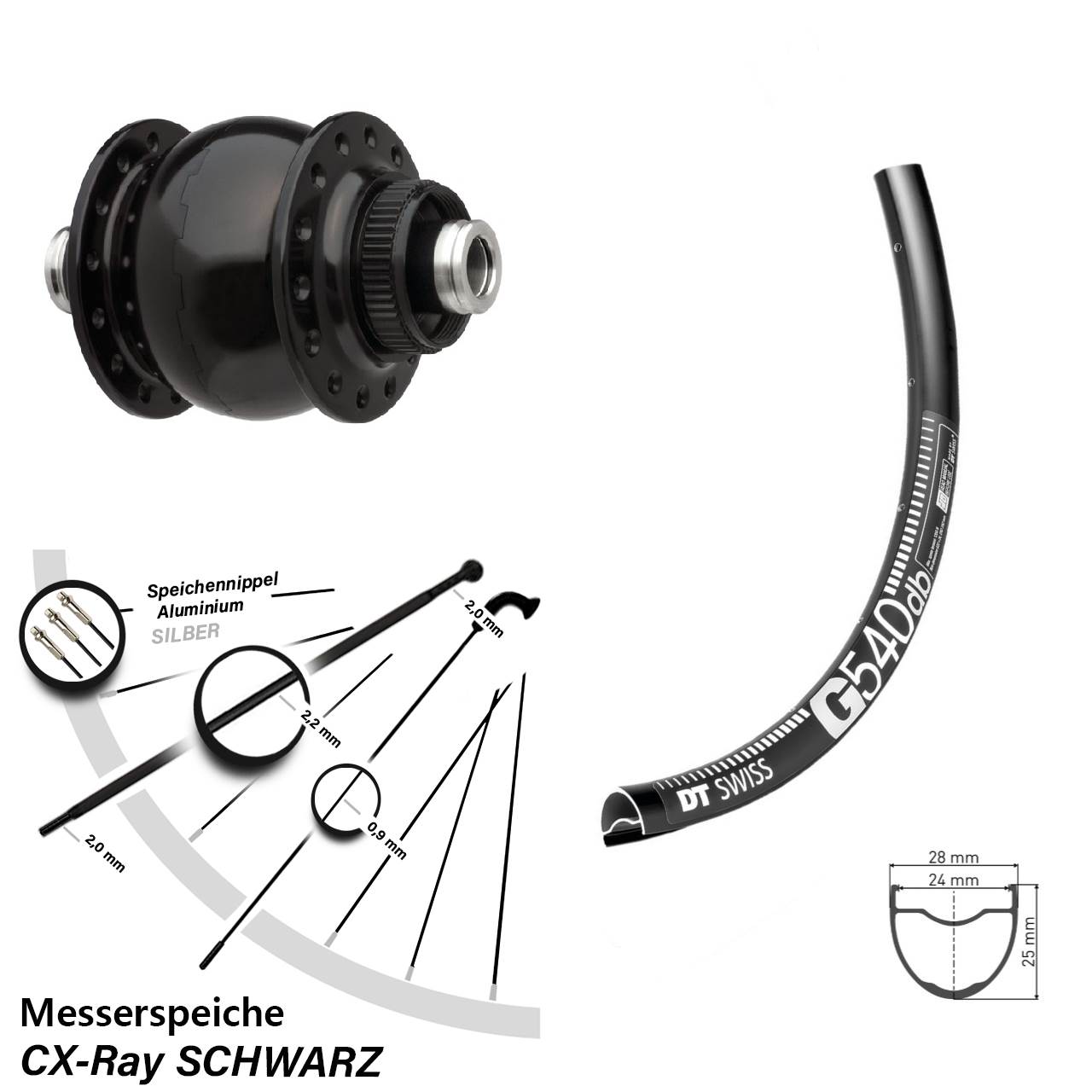 Centerlock Dynamo-Vorderrad 12x100 29 Zoll DT Swiss G540 SONdelux CX-Ray