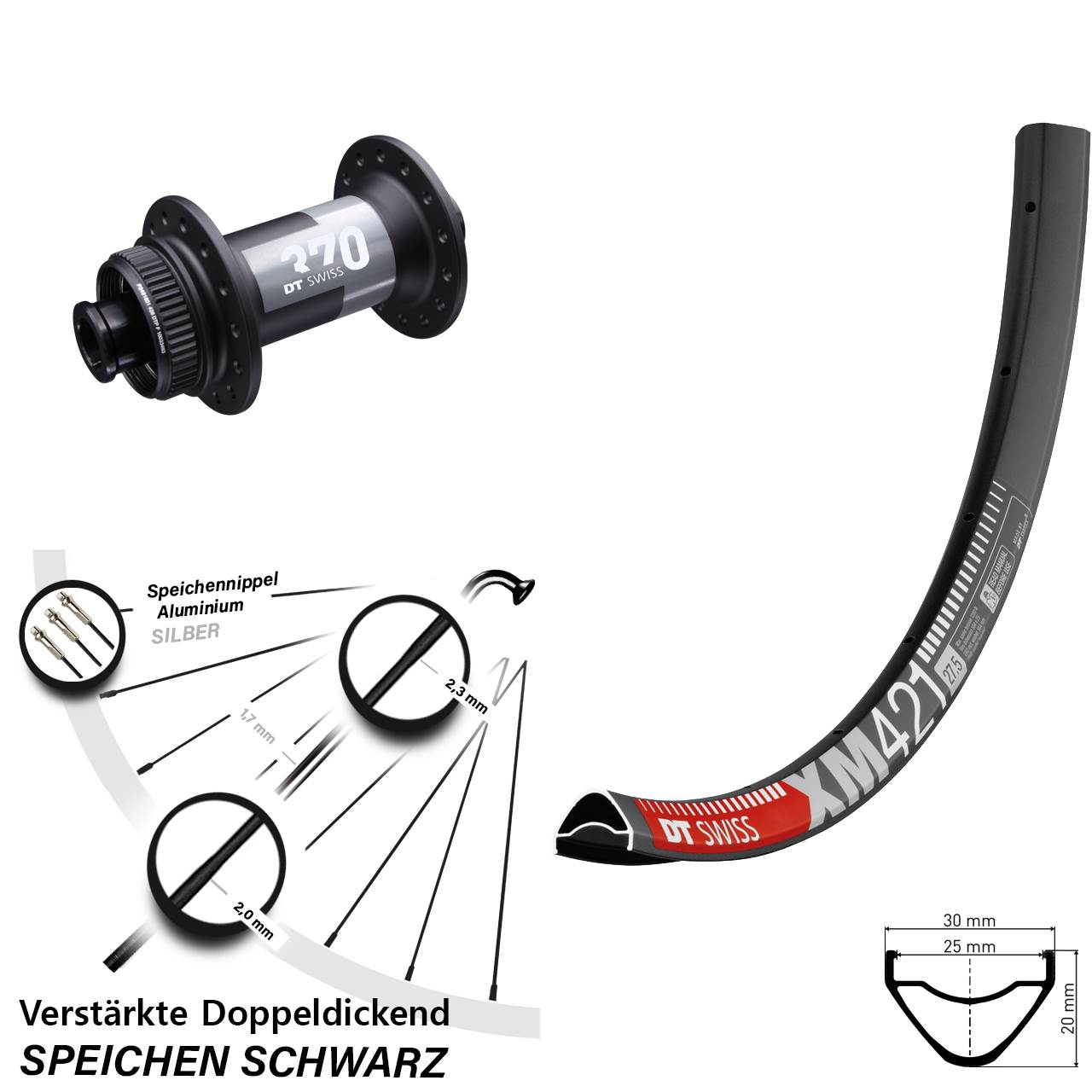 DT Swiss XM421 370 27,5 Zoll Centerlock Vorderrad 15x100