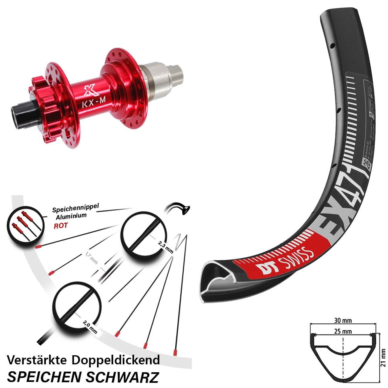 DT Swiss EX471 KX-M rot 29 Zoll Hinterrad 12x142 Disc Sram XD