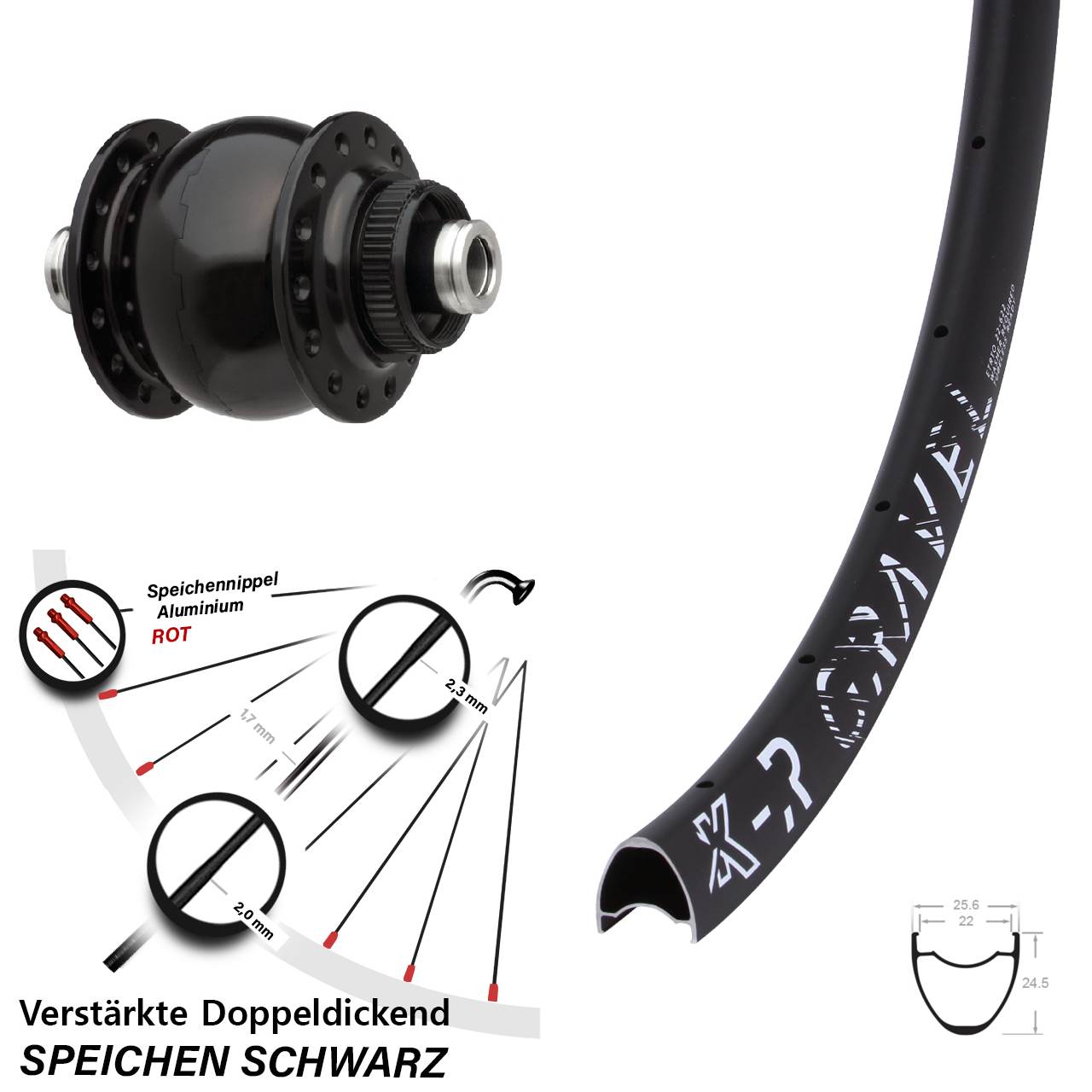 SON delux KX-R Gravel 28-29 Zoll Disc Laufrad mit Nabendynamo 12x100