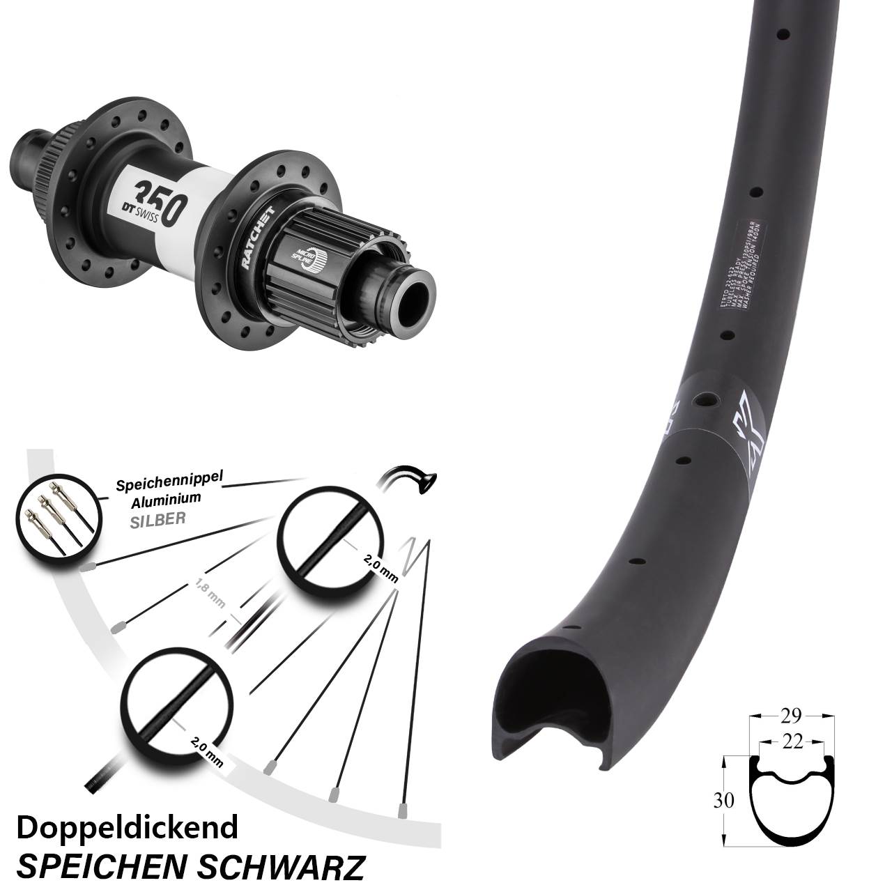 Hinterrad 28-29 Zoll KX-RC Gravel Carbon DT Swiss 350 Micro Spline 12x142