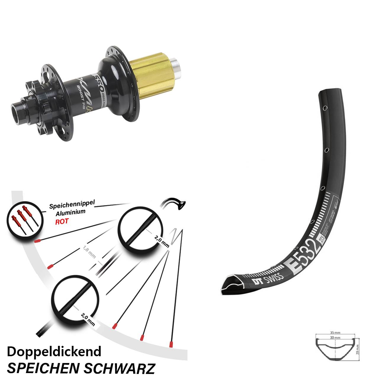 Boost Disc Hinterrad 12x148 29 Zoll DT Swiss E 532 Miche XMH 550 8-11 fach HG
