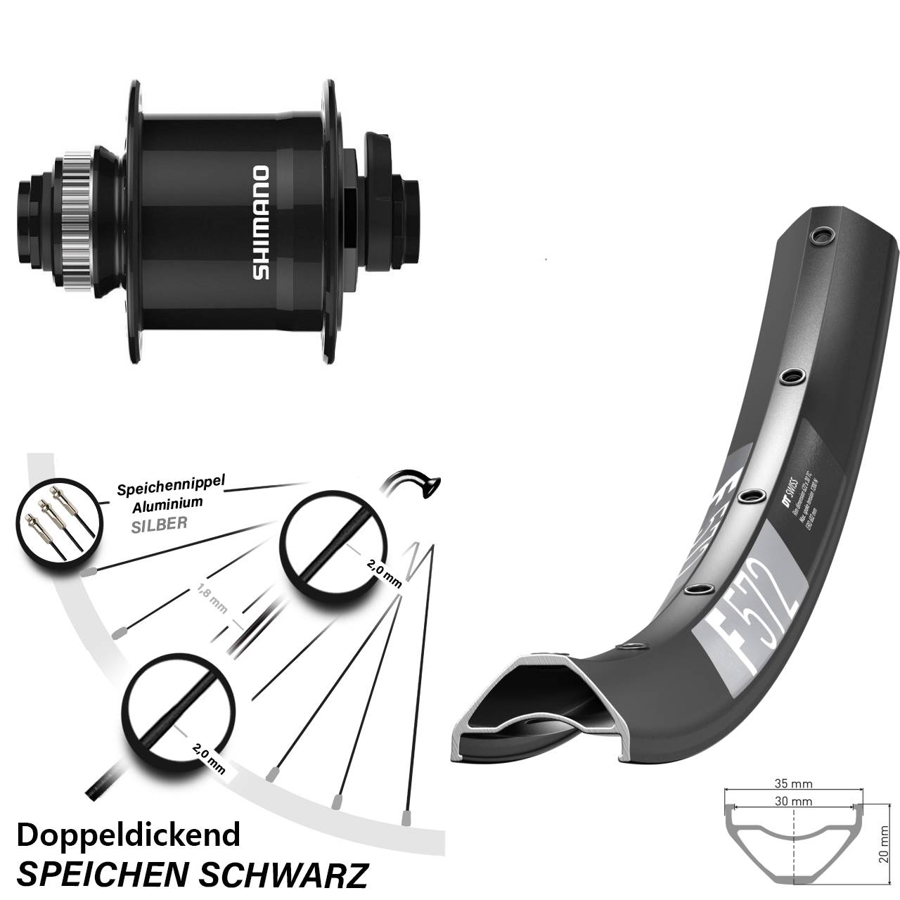 27,5 Zoll DT Swiss F572 Shimano DH-UR708-3D Dynamo-Vorderrad Centerlock 15x100