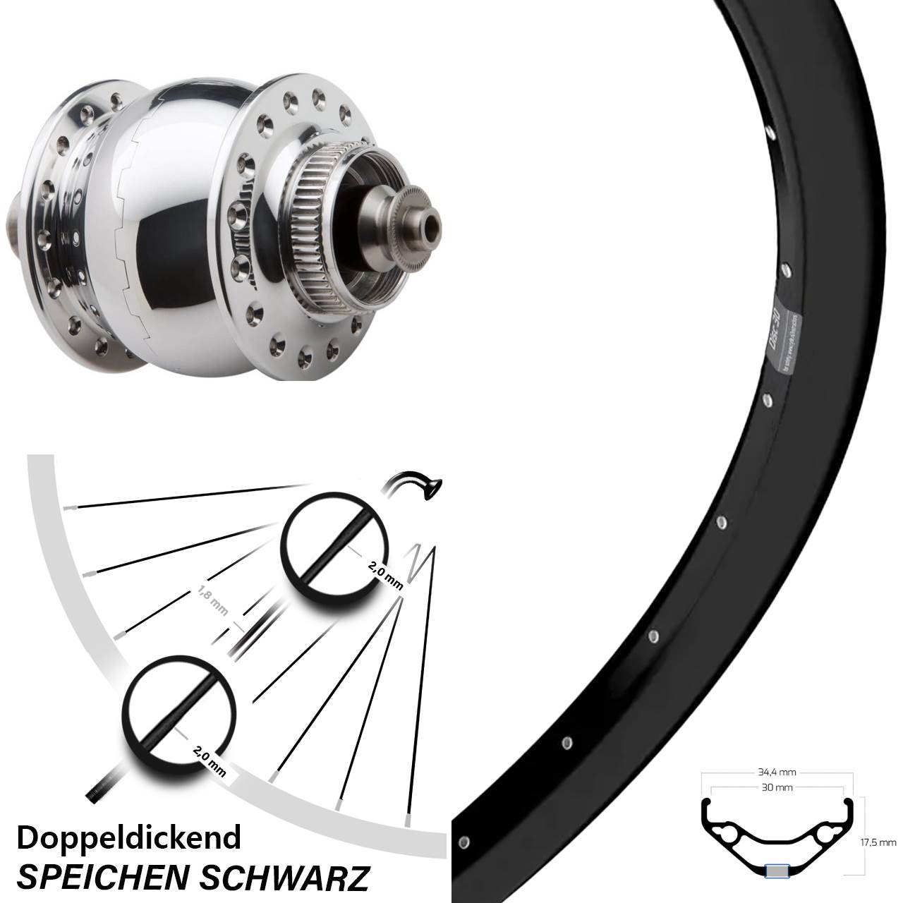 SON 28 poliert Ryde Disc 30 29 Zoll Vorderrad mit Nabendynamo für Schnellspanner