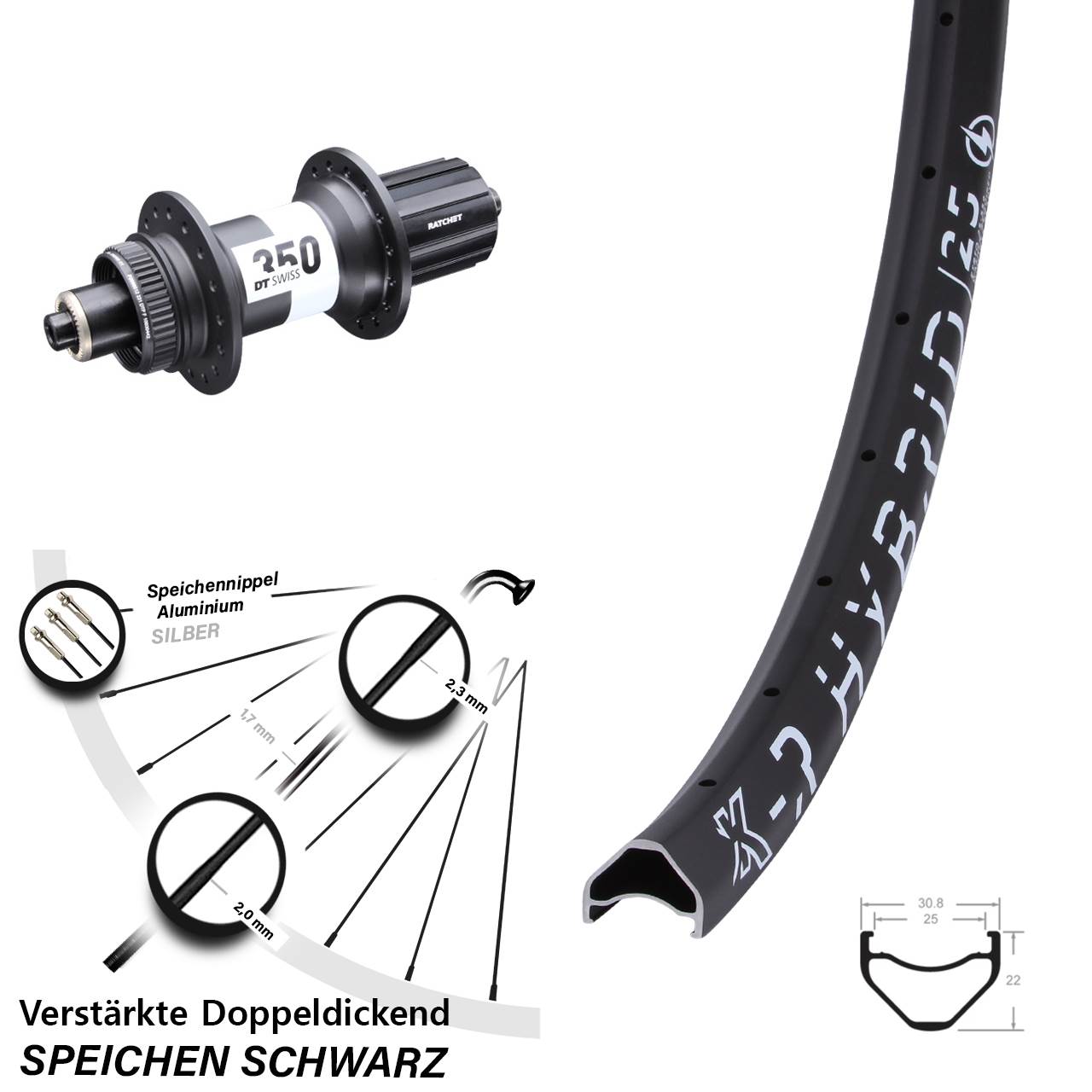 KX-R Hybrid 25 DT Swiss 350 Ratchet 36 28-29 Zoll Disc Laufrad QR 8-11 fach HG