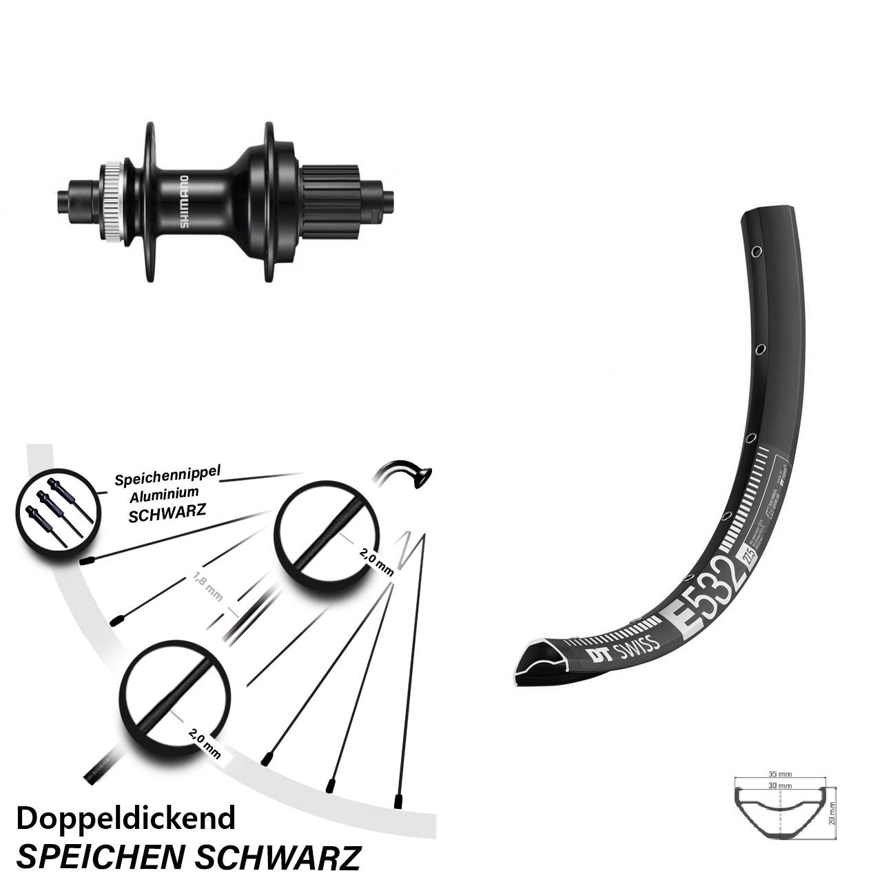 Disc Hinterrad QR 27,5 Zoll DT Swiss E 532 Shimano MT500 Micro Spline