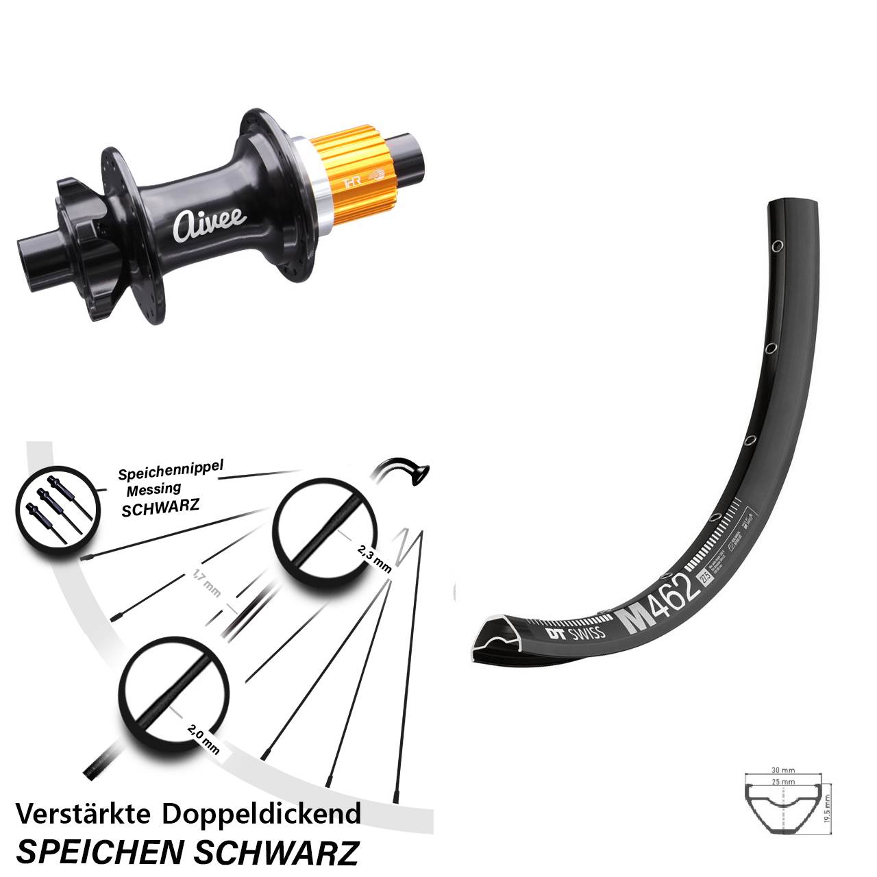 DT Swiss M462 Aivee Classic 27,5 Zoll Disc Laufrad 12x148 Shimano Micro Spline