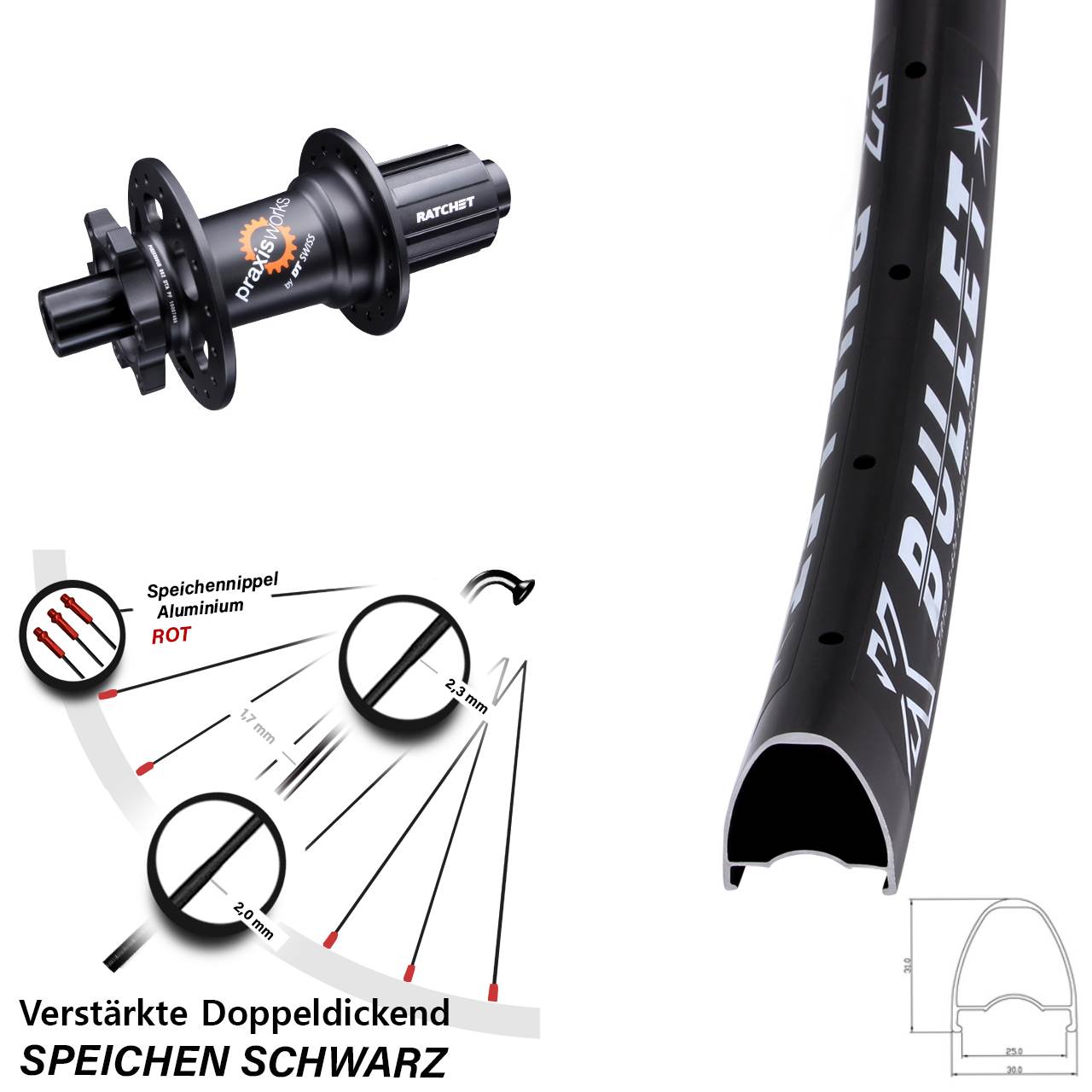 KX Bullet DT Swiss 350 29 Zoll Disc Laufrad 12x142 8-11 fach HG