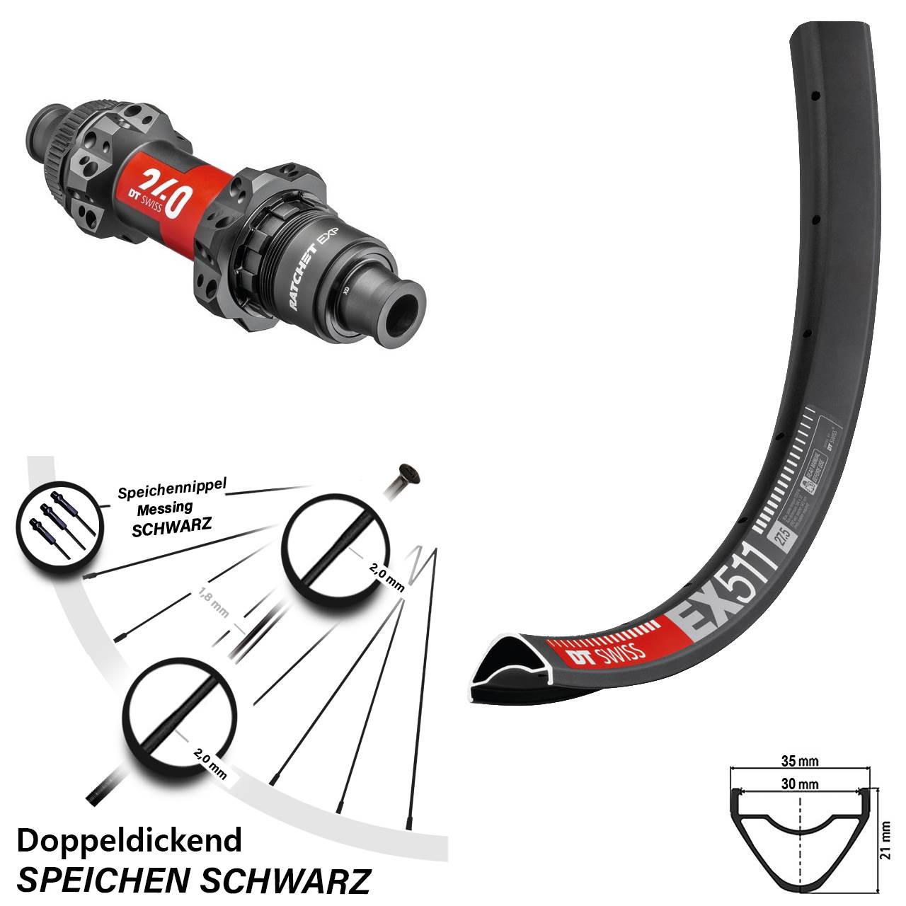 DT Swiss EX 511 Enduro MTB Hinterrad 27,5 Zoll 240 EXP Boost Sram XD Straightpull