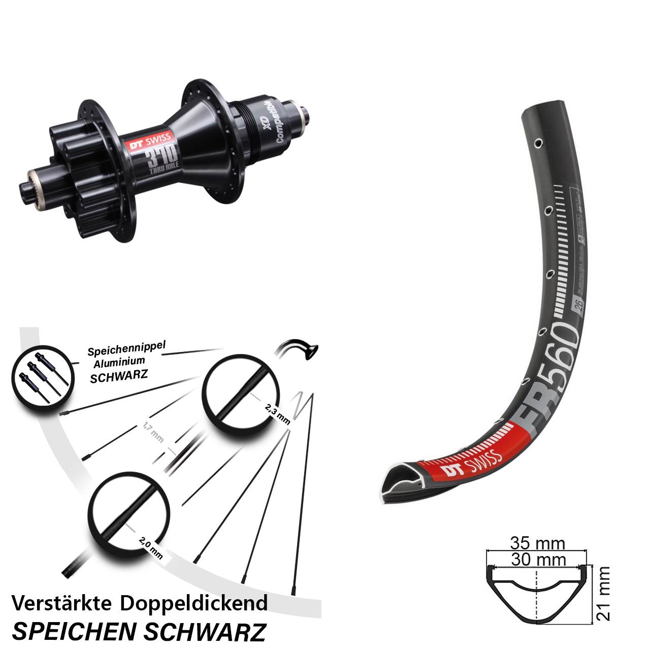26 Zoll verstärkt FR 560 DT Swiss 370 6-Loch Hinterrad QR XD 11-12 fach