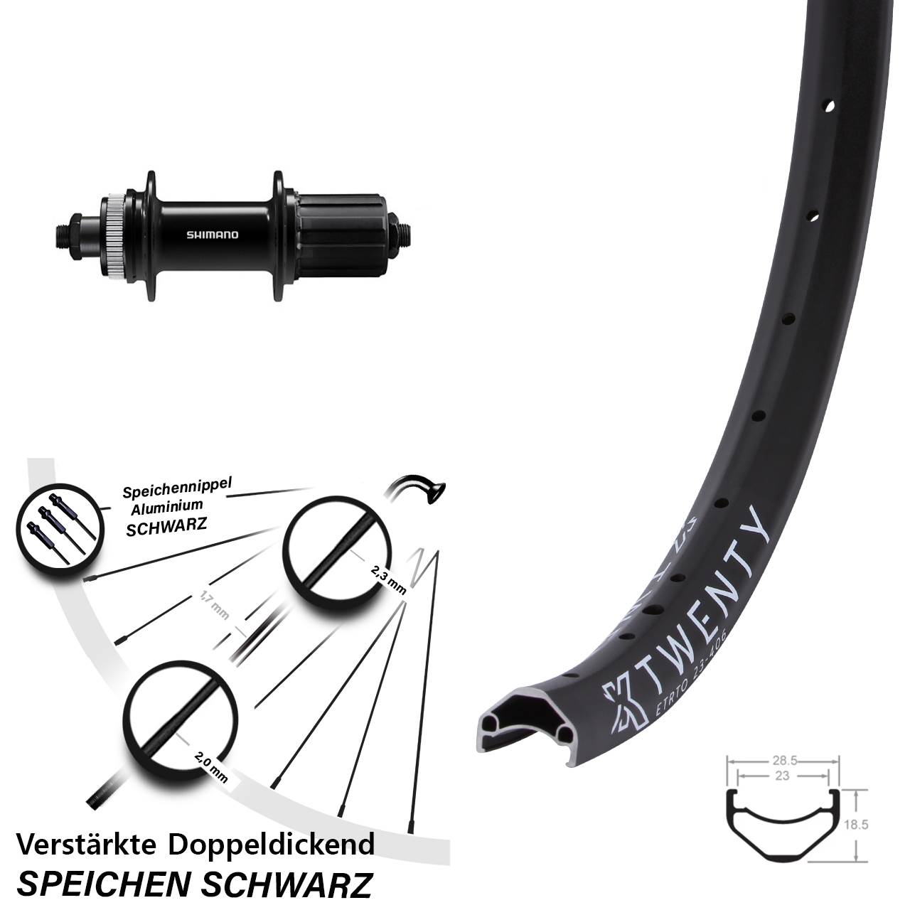Hinterrad Centerlock für Schnellspanner 20 Zoll KX Twenty Shimano FH-QC400 8-11 fach HG