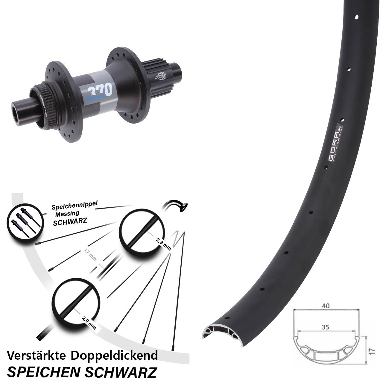 Centerlock Hinterrad 27,5 Zoll Gora 35 DT Swiss 370 Hybrid Micro Spline 12x148 Boost