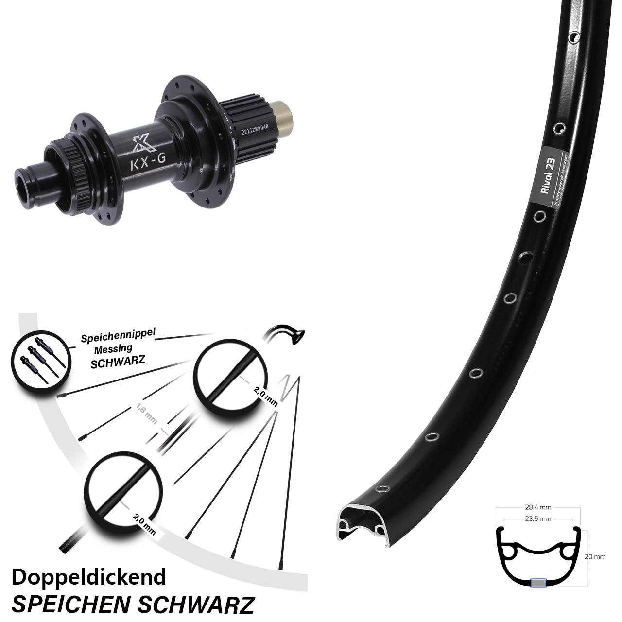 Hinterrad Centerlock 27,5 Zoll Ryde Rival 23 KX-G Shimano Micro Spline 12x142