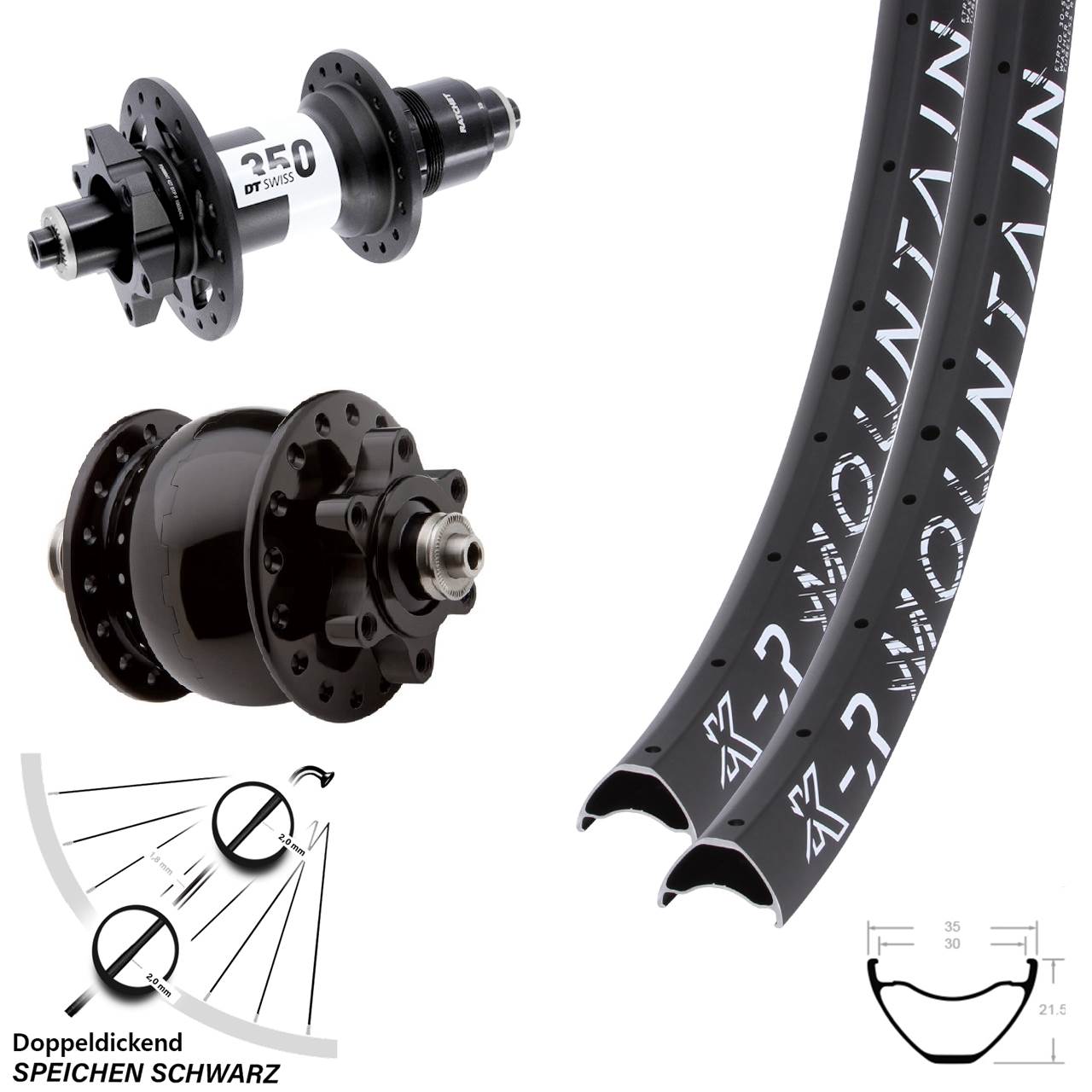 29 Zoll KX-R Mountain DT Swiss 350 SON 28 Laufradsatz 6-Loch QR XD 11-12 fach