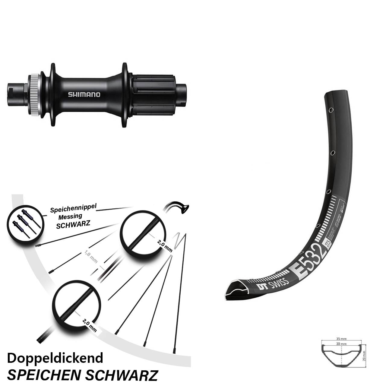Disc Hinterrad 27,5 Zoll DT Swiss E 532 Shimano FH-MT400 8-11 fach 12x142