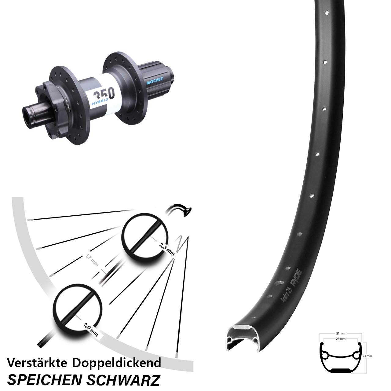 Ryde Andra 25 DT Swiss 350 Hybrid 28-29 Zoll Disc Laufrad 12x148 8-11 fach