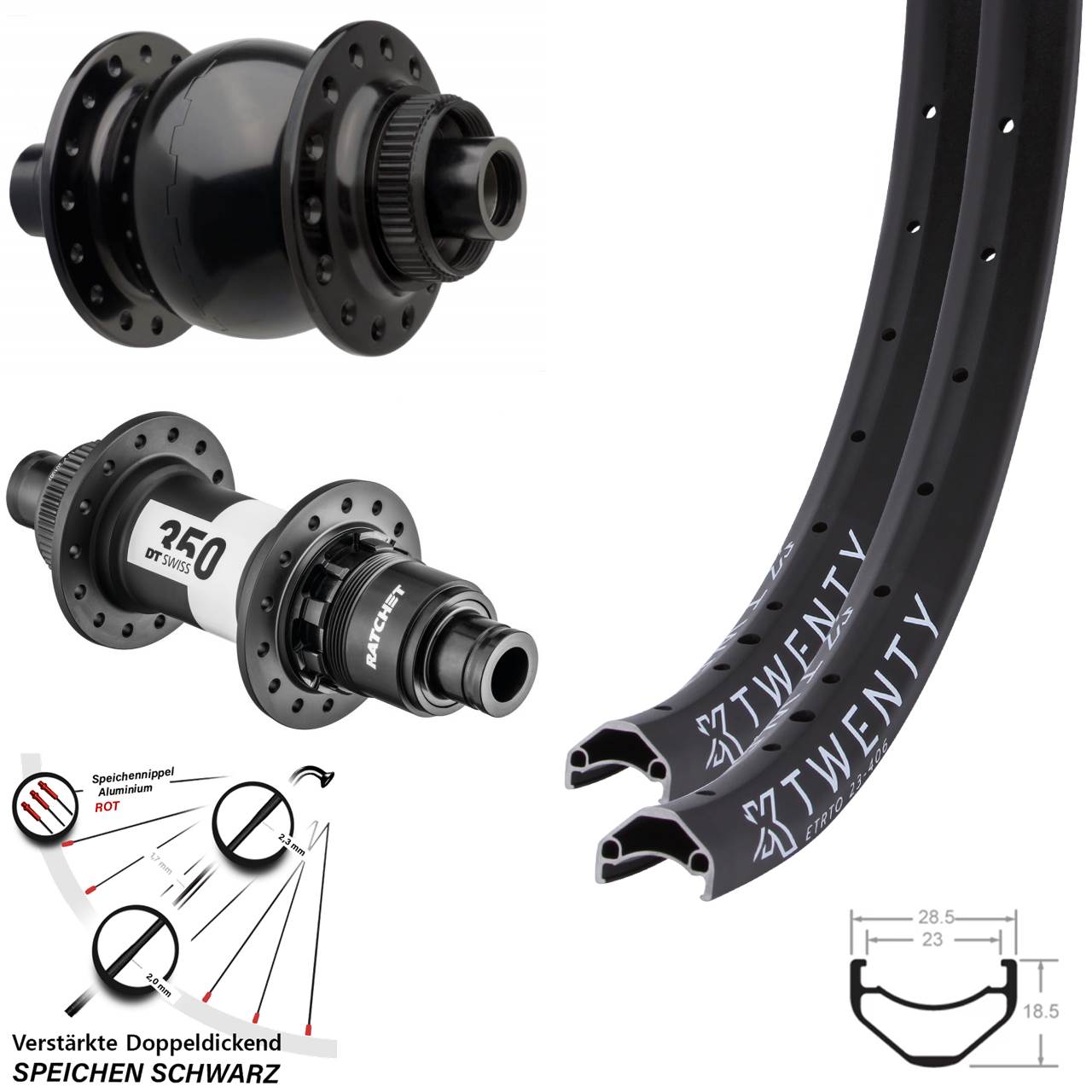 Disc Laufradsatz 20 Zoll KX Twenty DT Swiss 350 SON 28 SRAM XD 15x110 12x148