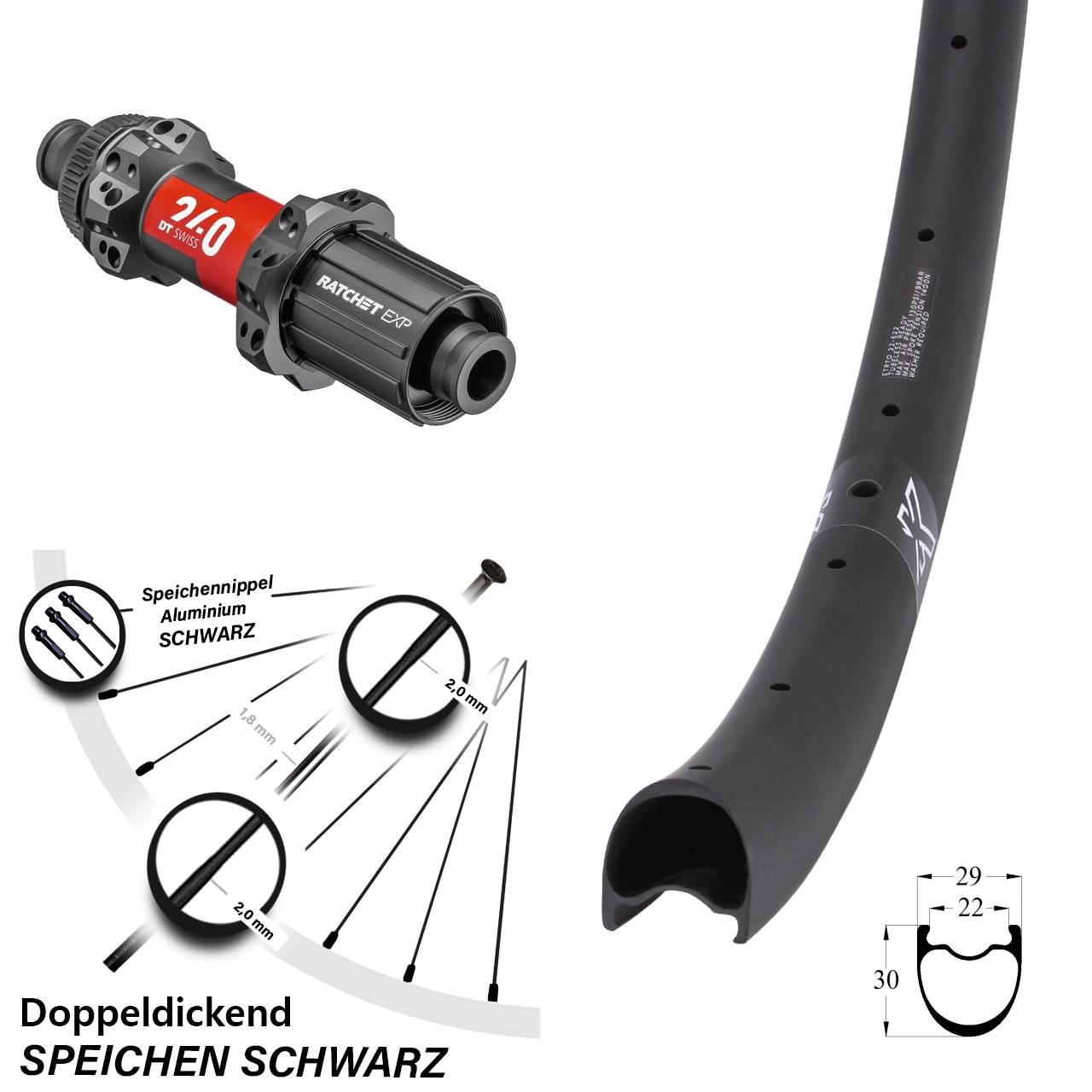 KX-RC Gravel Carbon DT Swiss 240 EXP Straightpull 28-29 Zoll Hinterrad 12x148 8-11 fach
