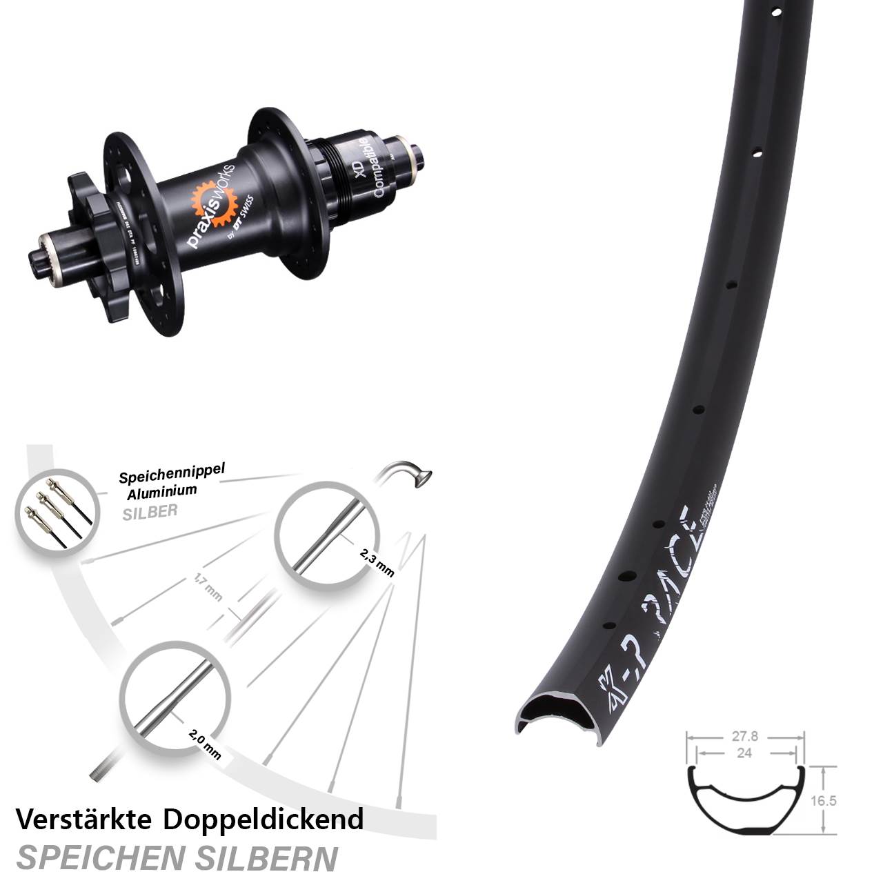 KX-R Race DT Swiss 350 6-Loch Hinterrad für Schnellspanner XD