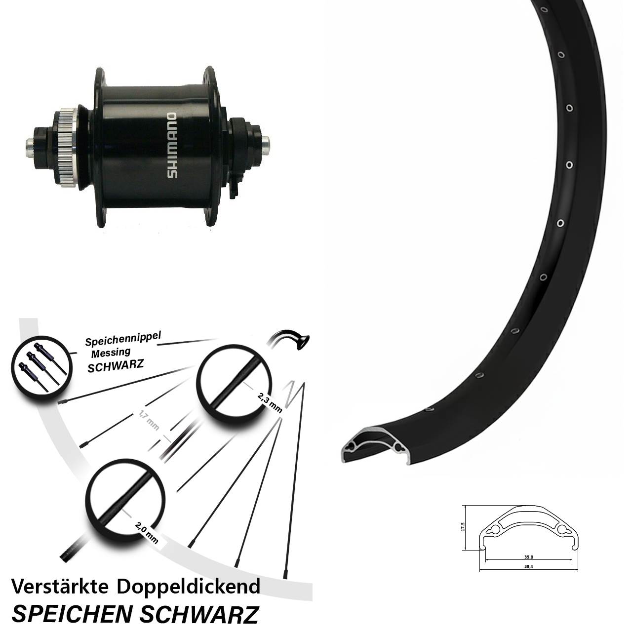 Ryde Disc 35 Shimano DH-UR700-3D 29 Zoll Vorderrad mit Nabendynamo für Schnellspanner