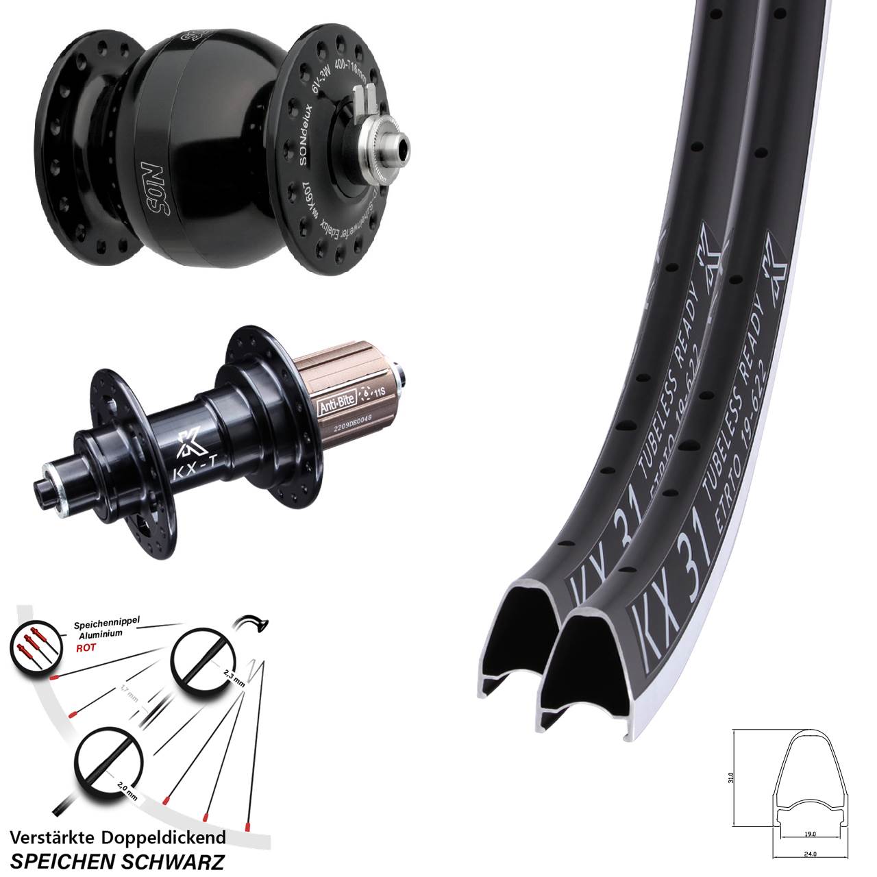 Laufradsatz für Schnellspanner 28 Zoll KX-T 31 SONdelux wide body 8-12 fach HG