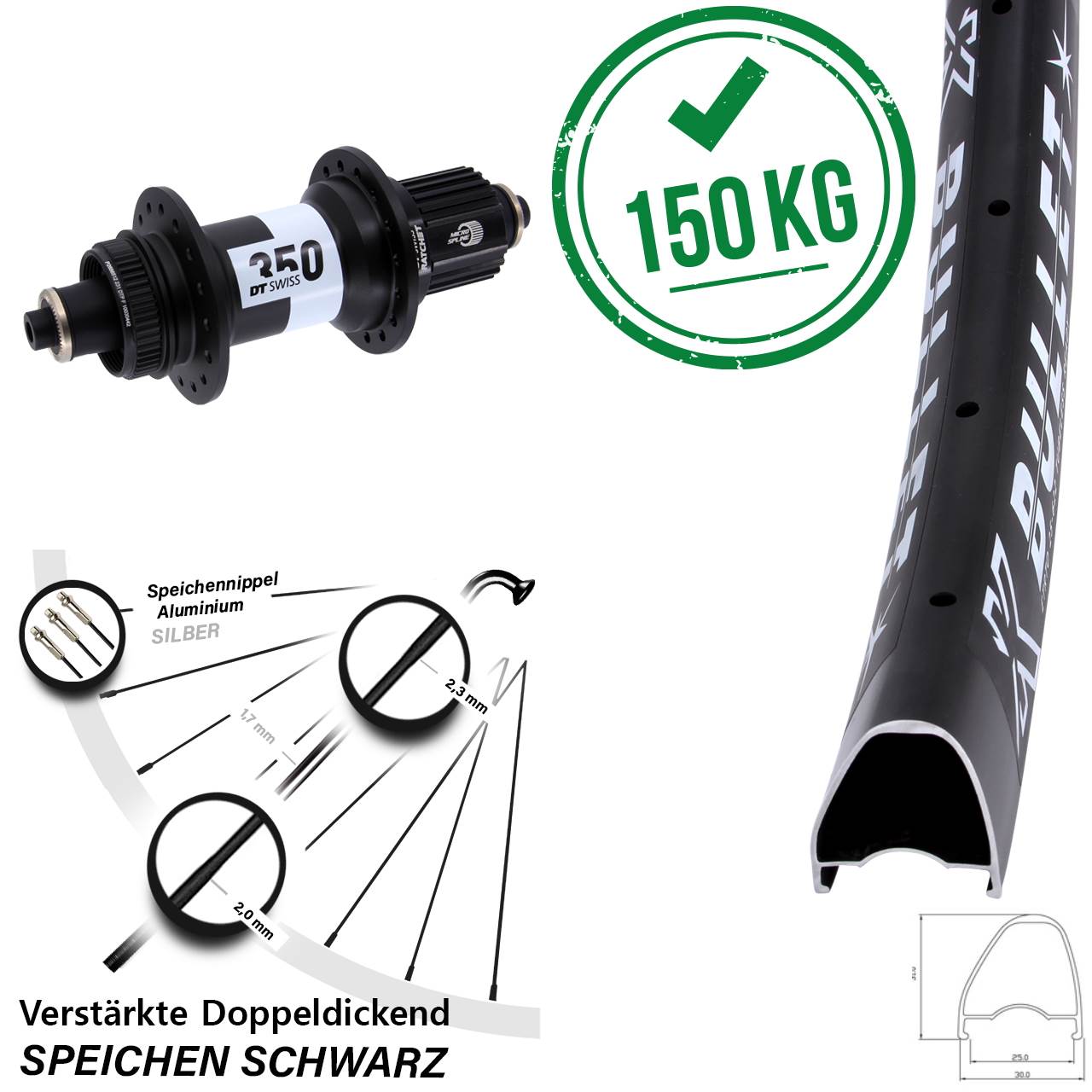 KX Bullet OS DT Swiss 350 28-29 Zoll Centerlock Hinterrad für Schnellspanner Micro Spline
