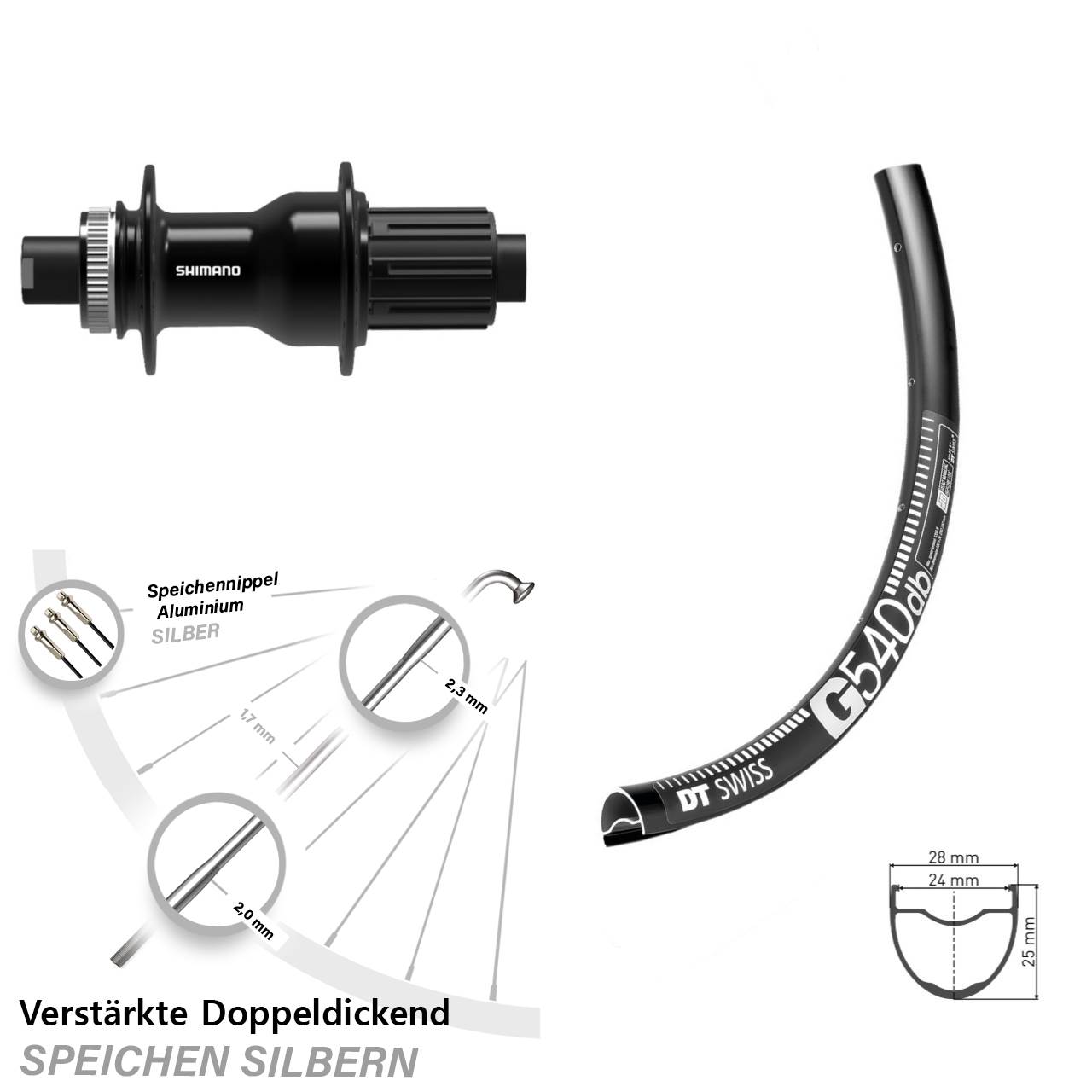 28-29 Zoll DT Swiss G 540 Shimano FH-TC500 Centerlock Hinterrad 12x142 11-12 fach HG
