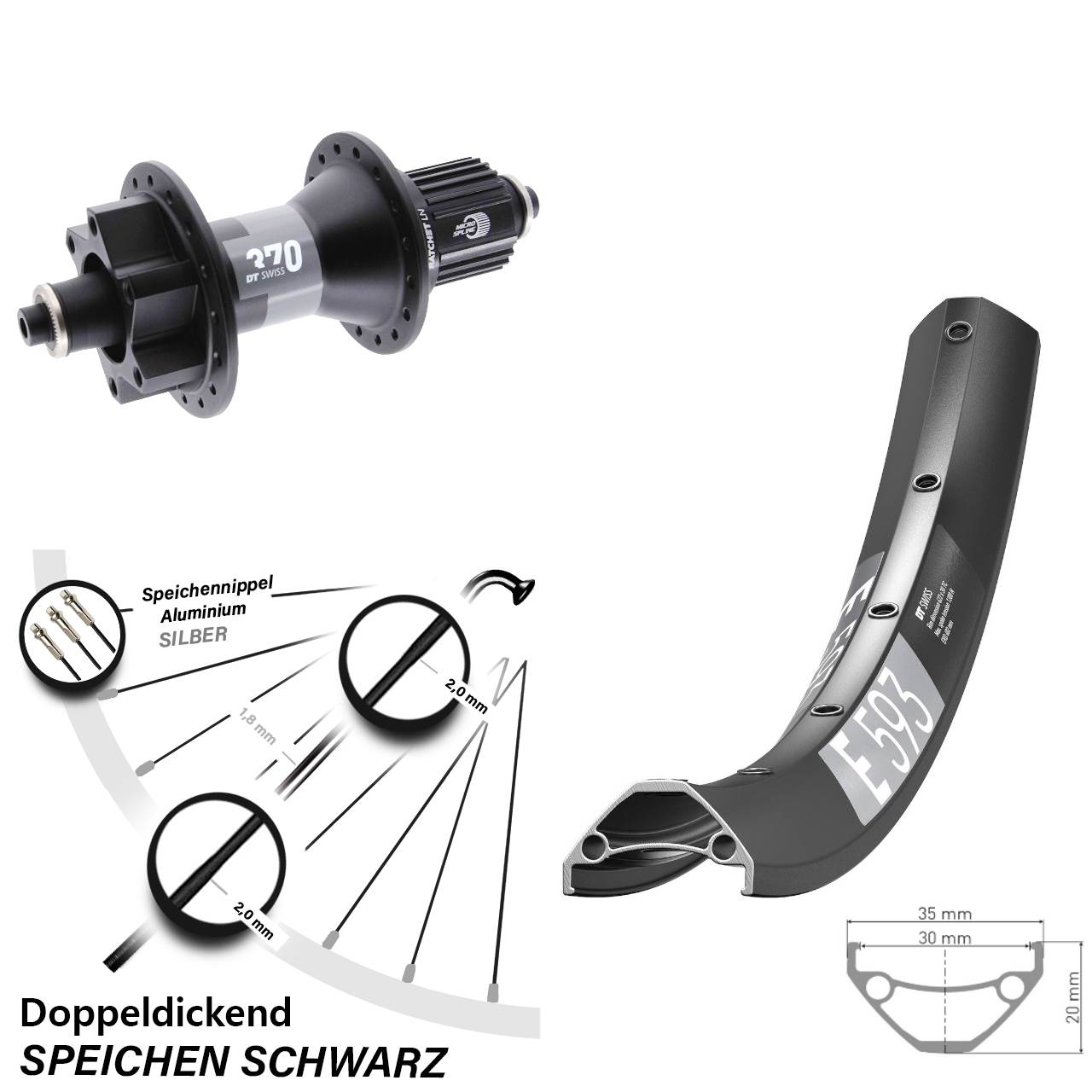 Disc Hinterrad 29 Zoll DT Swiss E 593 370 Micro Spline QR Boost