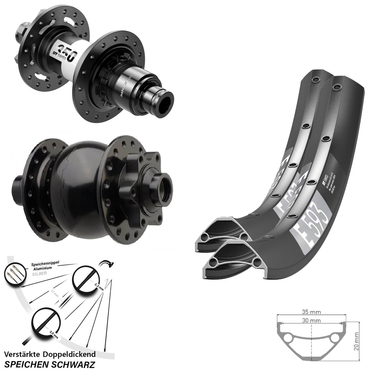 DT Swiss E593 350 DEG72 SON 28 29 Zoll Disc Laufradsatz 15x110 12x148 SRAM XD