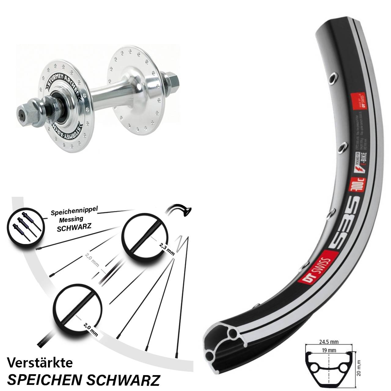 28 Zoll DT Swiss 535 Sturmey Archer HBT30 Vorderrad Vollachse