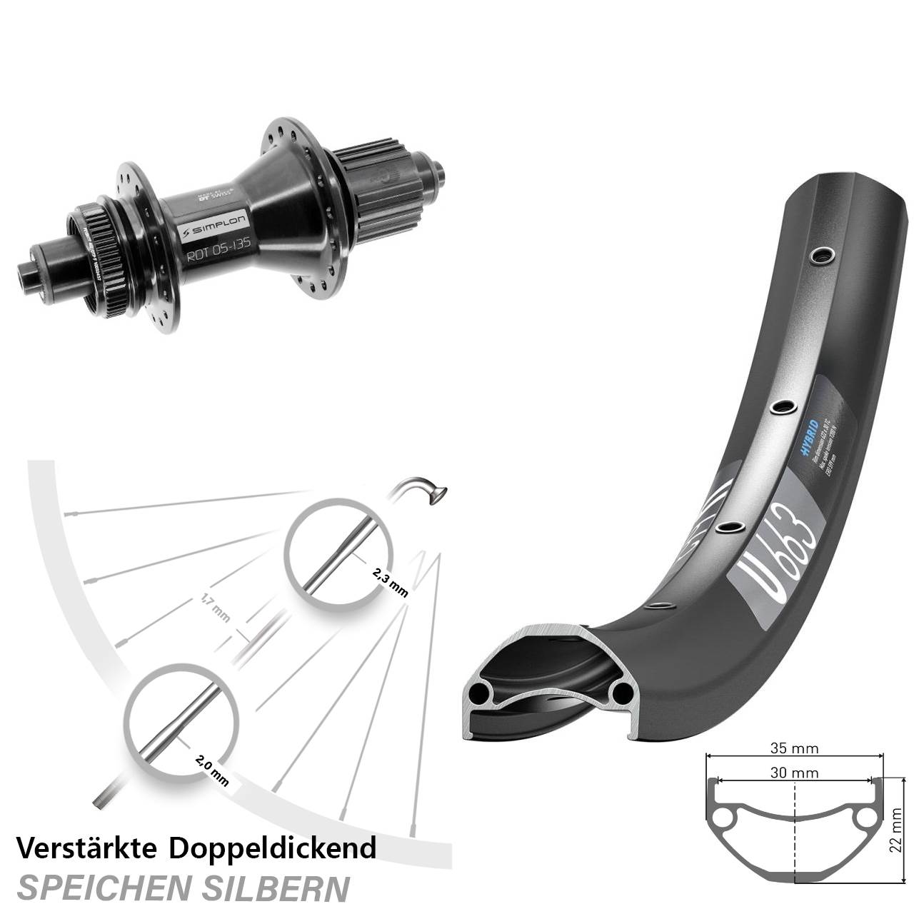 DT Swiss U663-370 Hybrid 29 Zoll Disc Laufrad für Schnellspanner Shimano Micro Spline