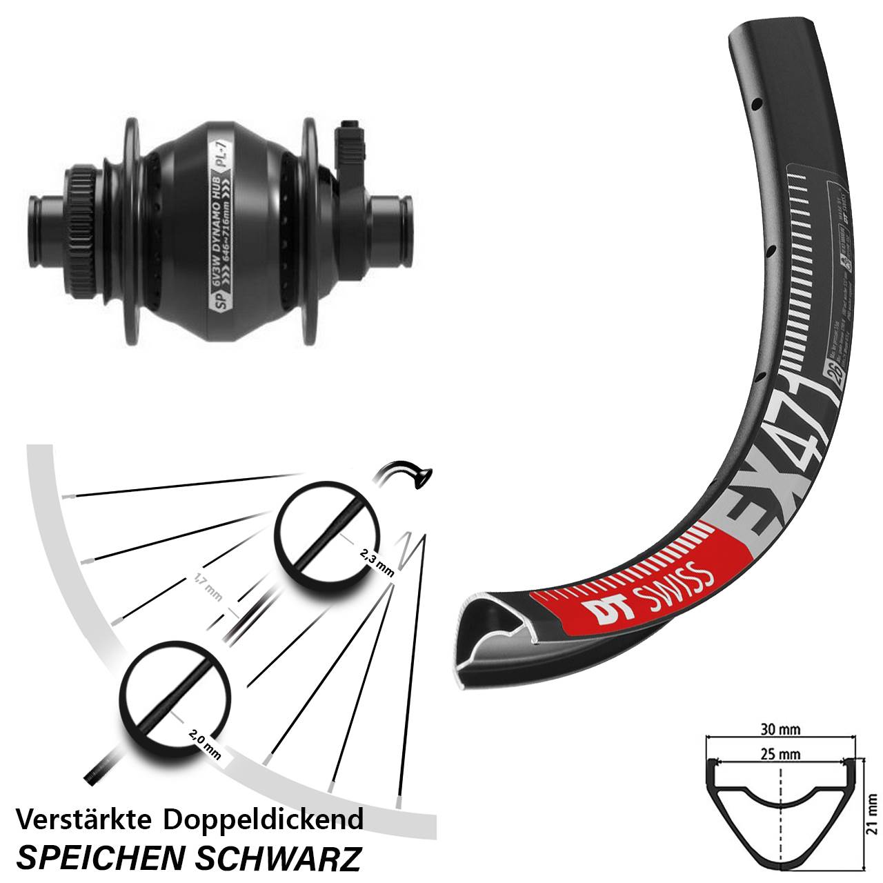 650B DT Swiss EX471 Shutter Precision PL-7 Disc Nabendynamolaufrad 12x100