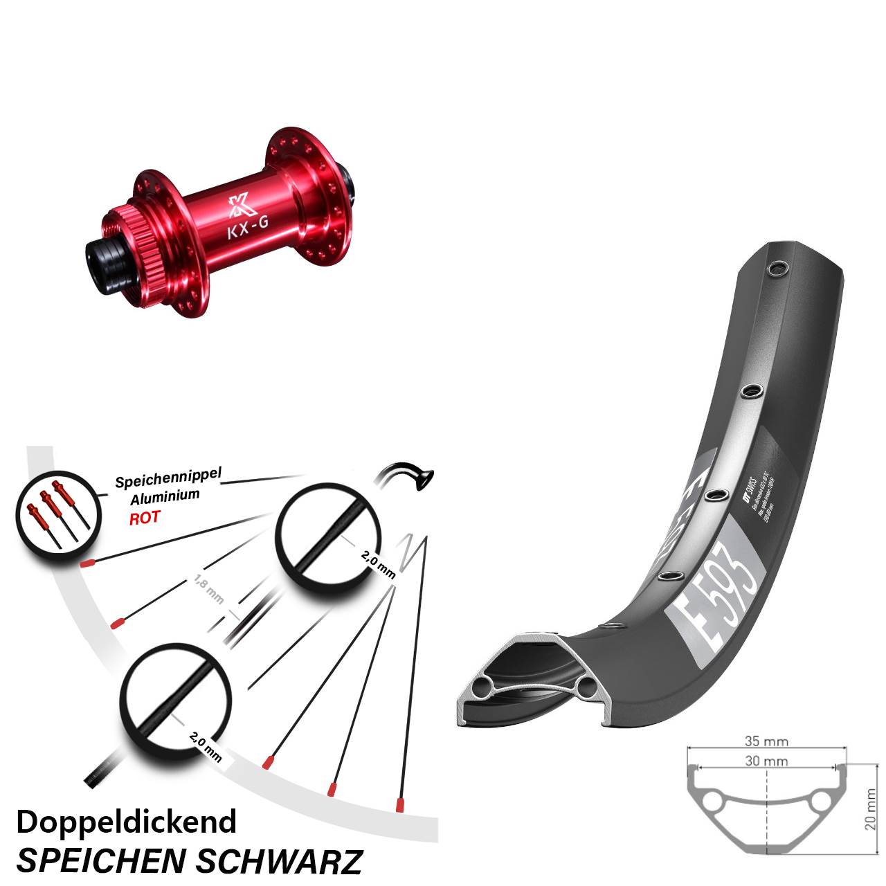 Disc Vorderrad 27,5 Zoll DT Swiss E593 KX-G rot 15x100