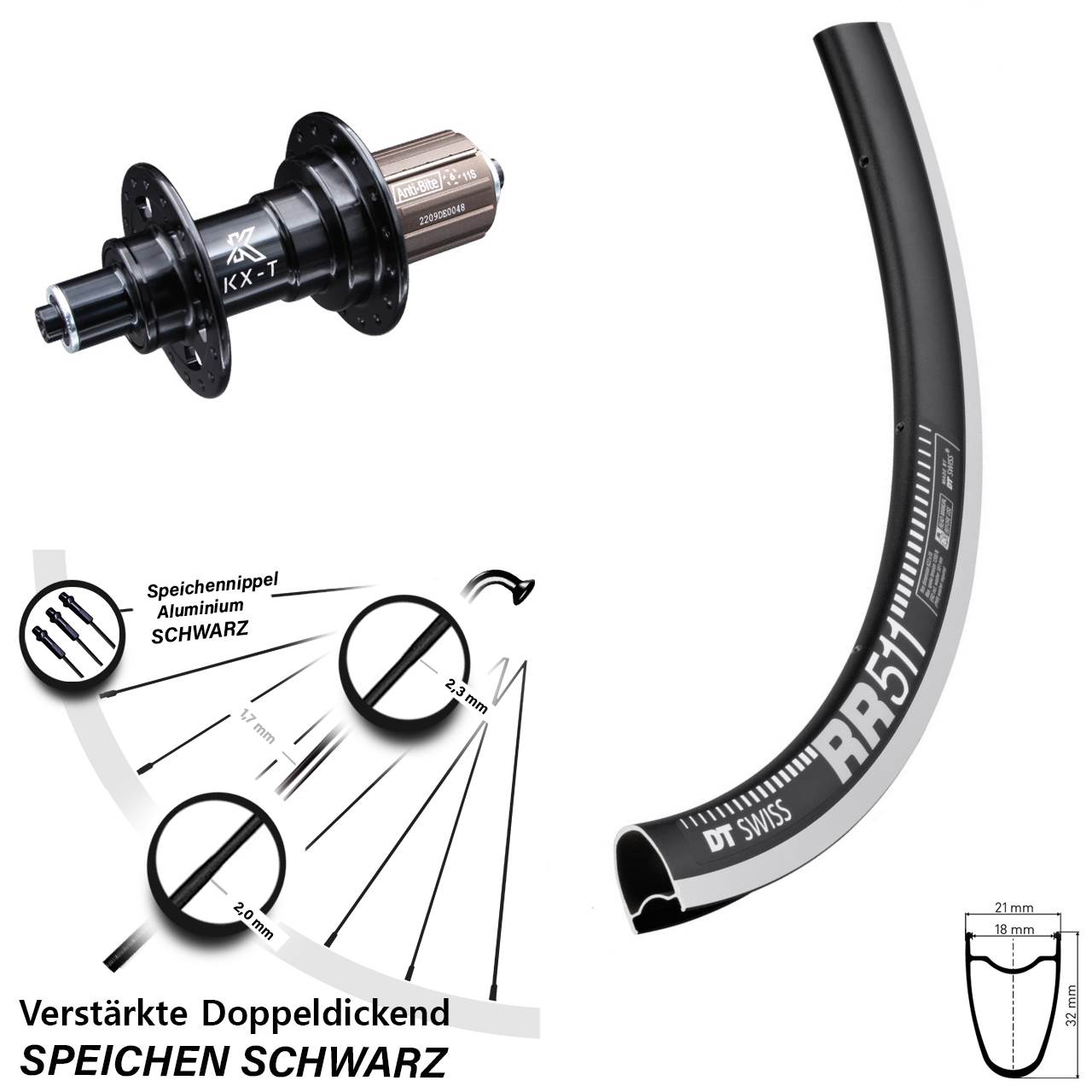 Hinterrad QR 28 Zoll DT Swiss RR 511 KX-T 8-11 fach HG