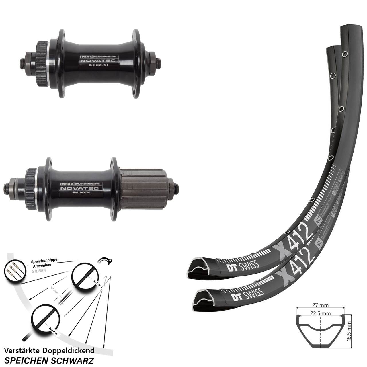 DT Swiss X412 Novatec D471 D472 28 Zoll Laufradsatz Centerlock QR 8-12 fach