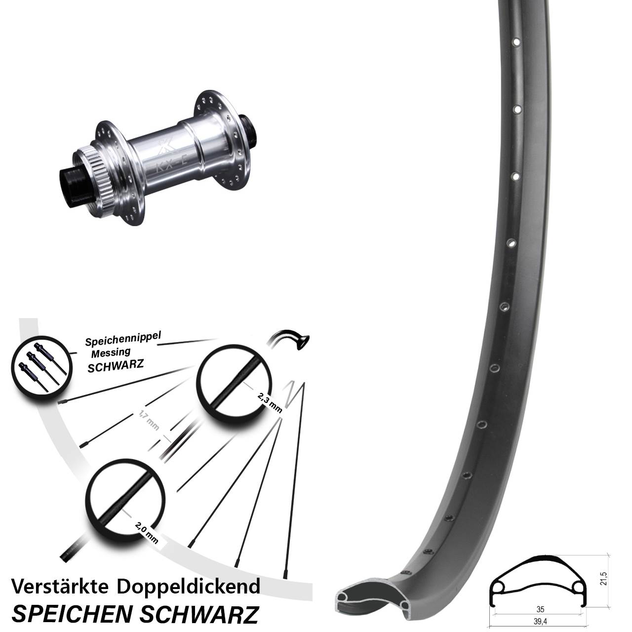 Centerlock Vorderrad 27,5 Zoll Ambrosio E35 KX-E Heavy Duty 15x100