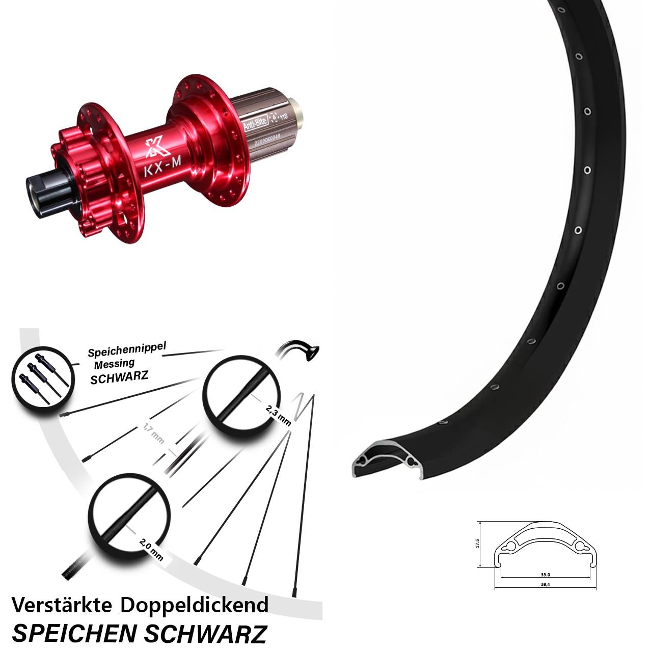 Ryde Disc 35 KX-M rot 29 Zoll Hinterrad 6-Loch 12x142 8-12 fach HG