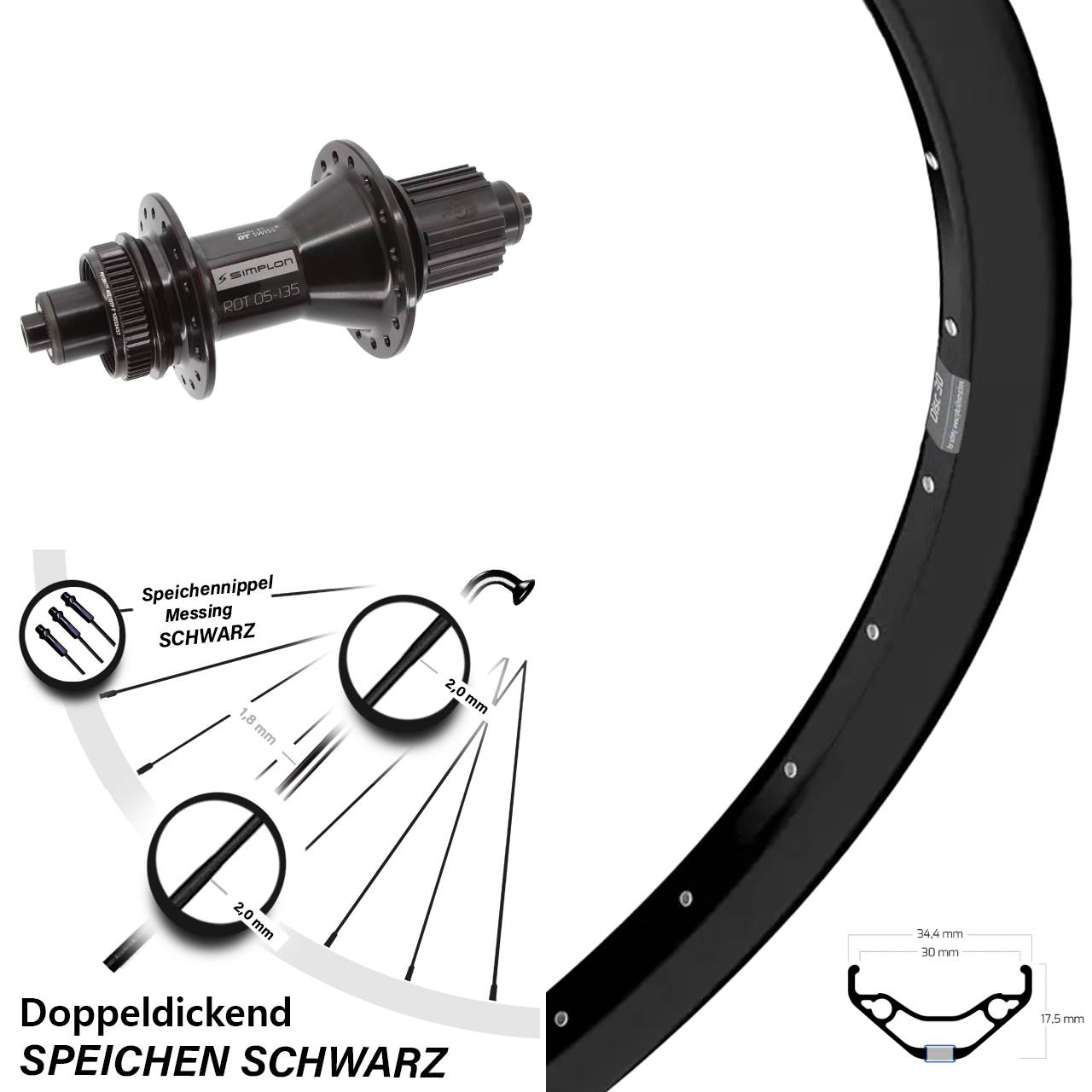 Ryde Disc 30 DT Swiss 370 Hybrid 27,5 Zoll Hinterrad QR Shimano Micro Spline