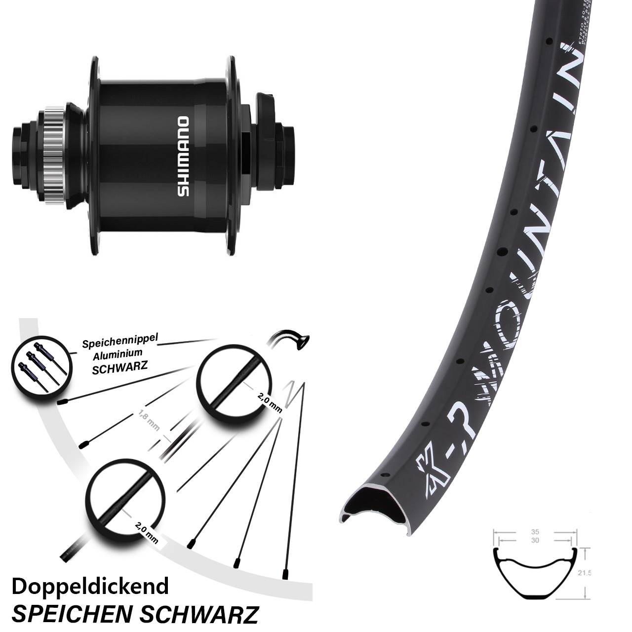 Nabendynamovorderrad Centerlock 15x100 27,5 Zoll KX-R Mountain Shimano DH-UR708