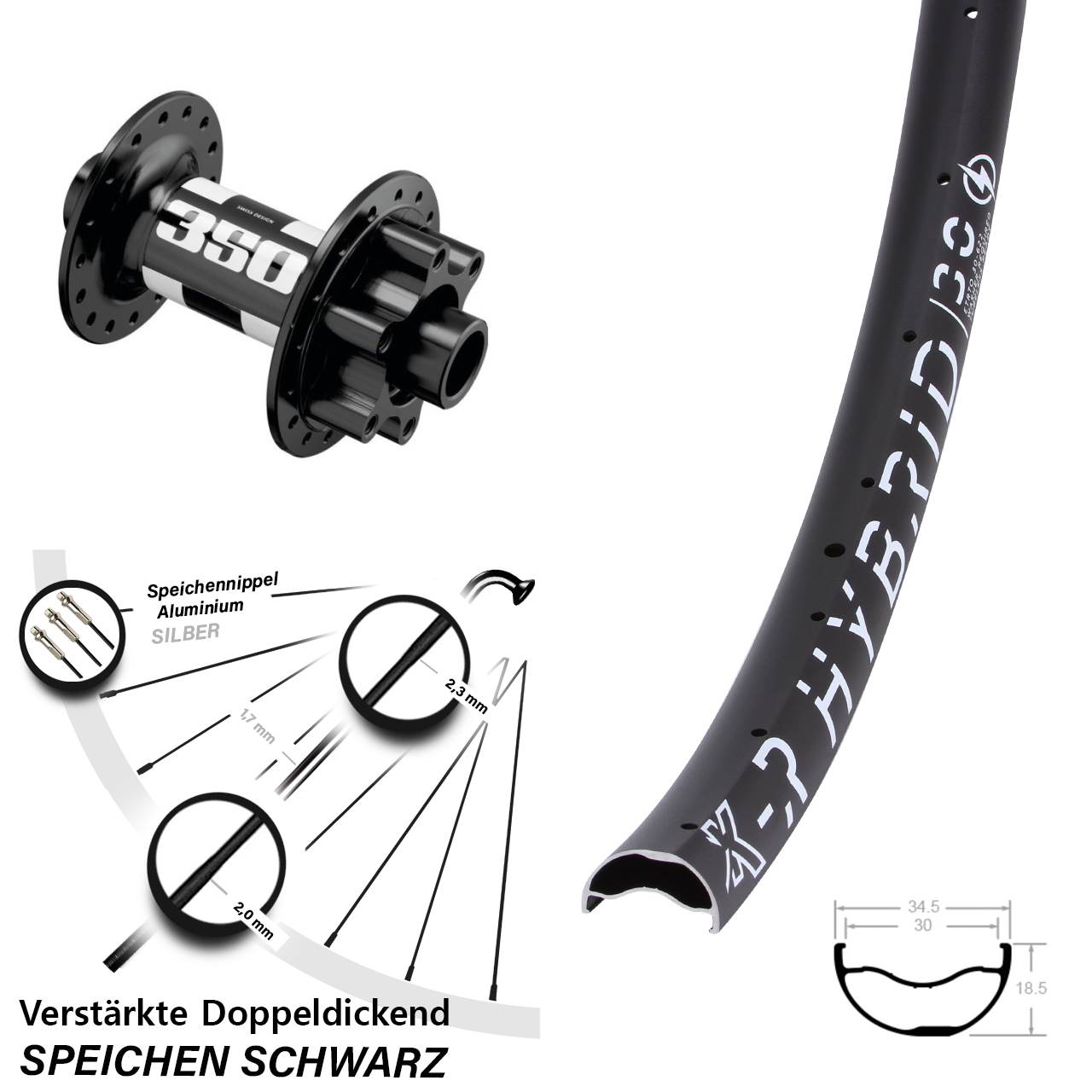 KX-R Hybrid 30 DT Swiss 350 29 Zoll Vorderrad 6-Loch 15x110 Boost