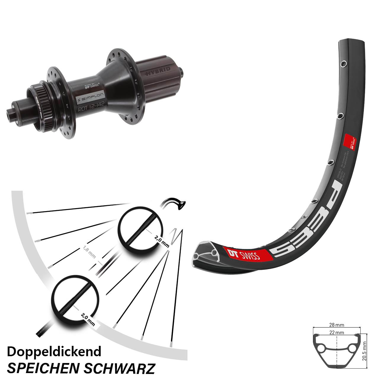 Hinterrad 29 Zoll DT Swiss 533d-370 Hybrid Centerlock 8-11 fach QR